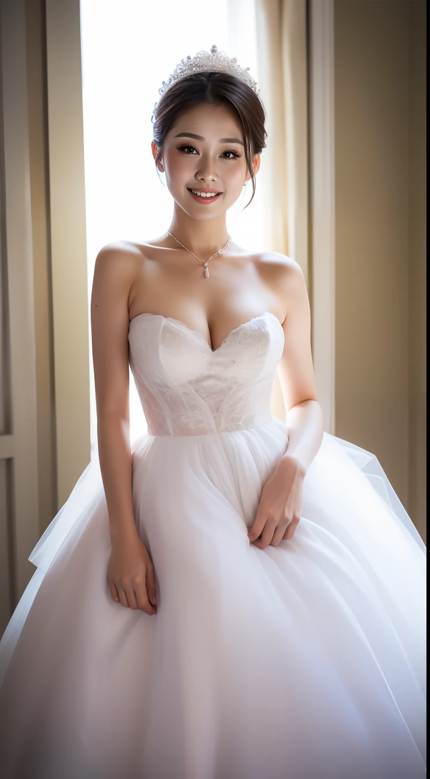 Fashion model 18 years old [[[[closeup cleavage]]]], [[[[boobgasm]]]], [[[[coll]]]], [[[[bshoulders]]]], perfect  eyes, Perfect iris，Perfect lips，perfect teeth，Perfect skin，Long face，Soft front light，hdr，Movie girl,wedding gown，（pastel colour：1.2）