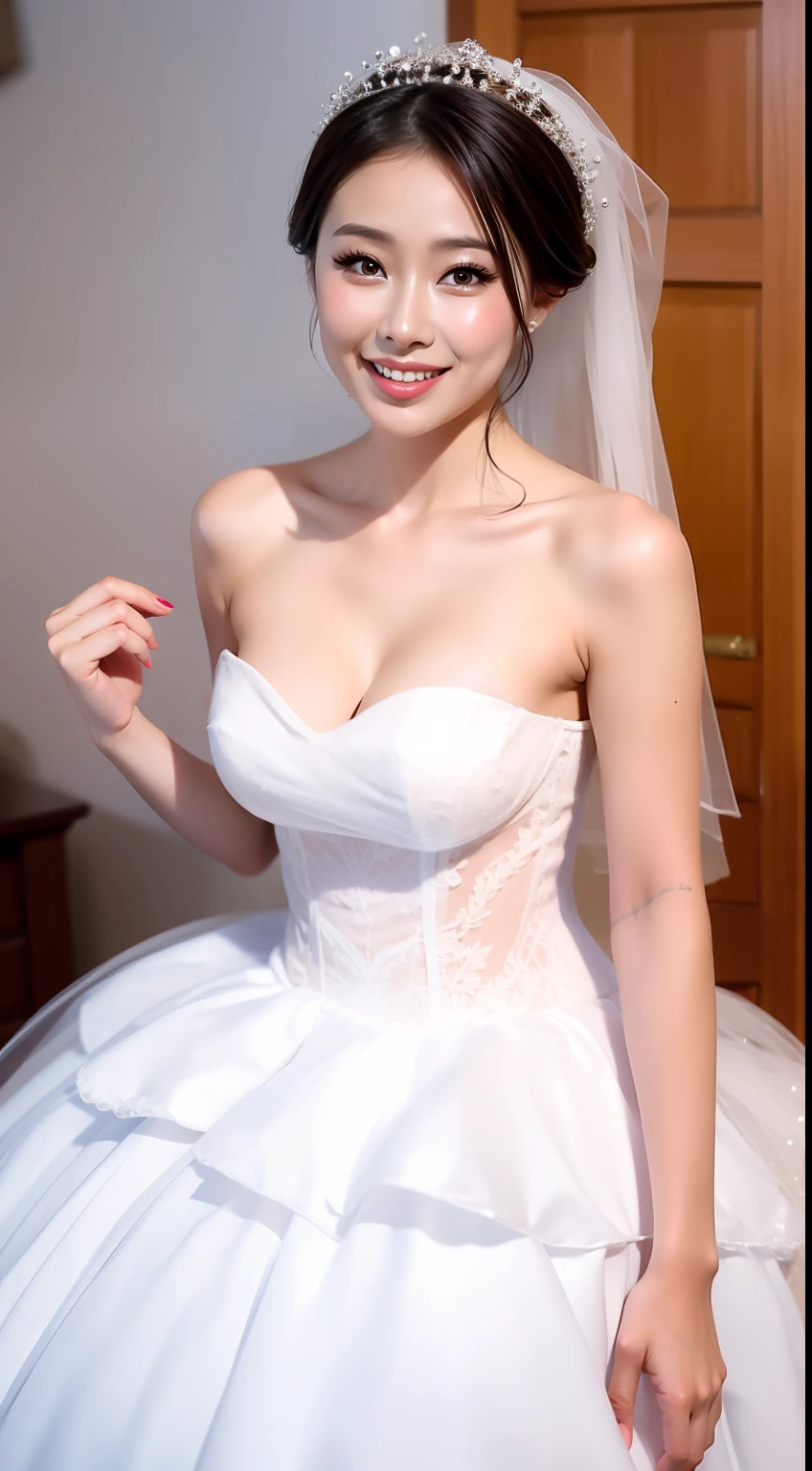 Fashion model 18 years old [[[[closeup cleavage]]]], [[[[boobgasm]]]], [[[[coll]]]], [[[[bshoulders]]]], perfect  eyes, Perfect iris，Perfect lips，perfect teeth，Perfect skin，Long face，Soft front light，hdr，Movie girl,wedding gown，（pastel colour：1.2）