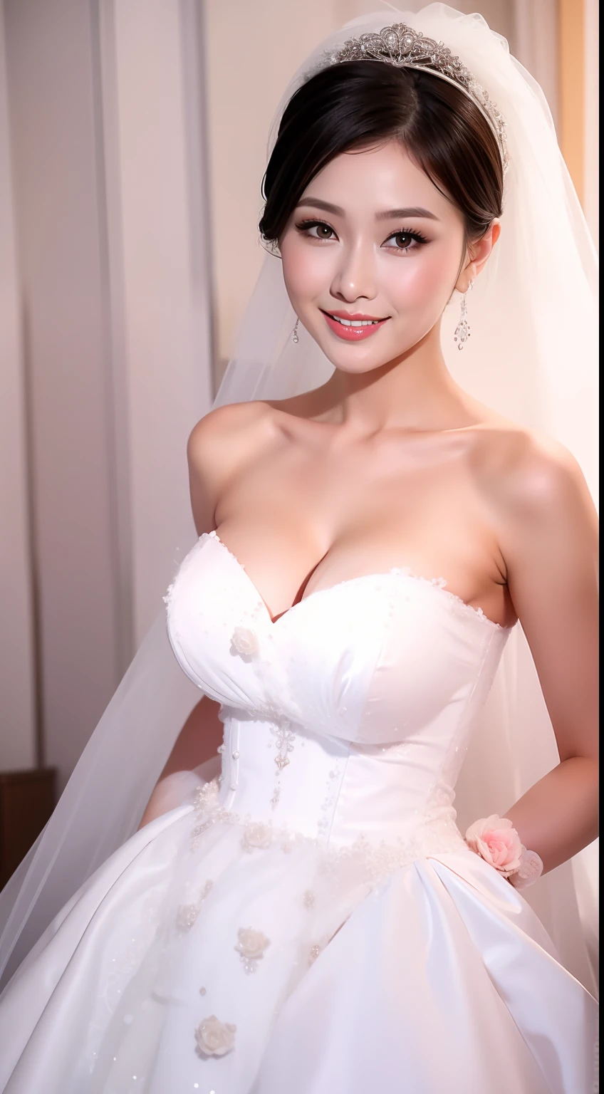 Fashion model 18 years old [[[[closeup cleavage]]]], [[[[boobgasm]]]], [[[[coll]]]], [[[[bshoulders]]]], perfect  eyes, Perfect iris，Perfect lips，perfect teeth，Perfect skin，Long face，Soft front light，hdr，Movie girl,wedding gown，（pastel colour：1.2）