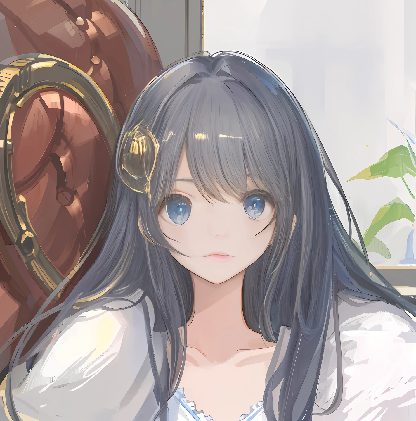 Anime girl with long black hair and blue eyes sitting in front of a horse, detailed portrait of an anime girl, anime moe art style, Detailed digital anime art, Soft anime illustration, Smooth anime CG art, portrait anime girl, a beautiful anime portrait, drawn in anime painter studio, detailed anime art, Portrait of an anime girl, Kawaii realistic portrait, Anime girl portrait