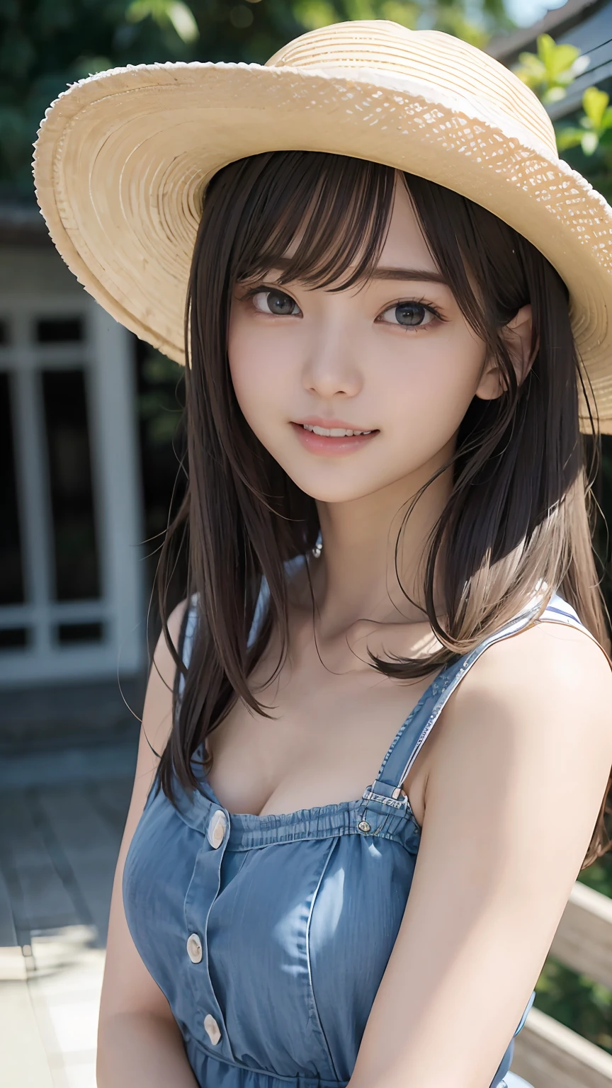 Multi-angle、top-quality、(((cowboy  shot)))、((Facing straight ahead))、Bust Focus、Soft light、(depth of fields)、超A high resolution、(Photorealsitic:1.4)、Raw photography、Ambient Occlusion、a straw fedora hat、((17 age))、((a small face))、ren、1girl in, Swollen eyes、(Dark blonde hair：1)独奏, (A smile:1.2), (dark brown eyes,catchlight), Fine skin, Tube Top、(excellent、​masterpiece)、1girl in、beautidful eyes、Harmonious facial features、​masterpiece, The highest image quality, hightquality, beautiful a girl, japanes, Japan schoolgirl, detaileds, A detailed eye, Detailed skin, Beautiful skins, 超A high resolution, (Realistis:1.4)、Beautiful skins, (Dark blonde hair:1)、Longhaire、Pattsun bangs、 (A hyper-realistic), (illustratio), (hight resolution), (8K), (ighly detailed), (The best illustrations), (beautifully detailed eyes), (ultra-detailliert), (wall-paper), (详细的脸), looking at the viewers, finely detail、A detailed face、pureerosfaceace_v1、A smile、((Opening Mouth：1.2))、((Show your teeth and smile))、Looking straight ahead、Looking straight ahead、angle from waist up、photos realistic、Bright lighting、profetional lighting、17 age、