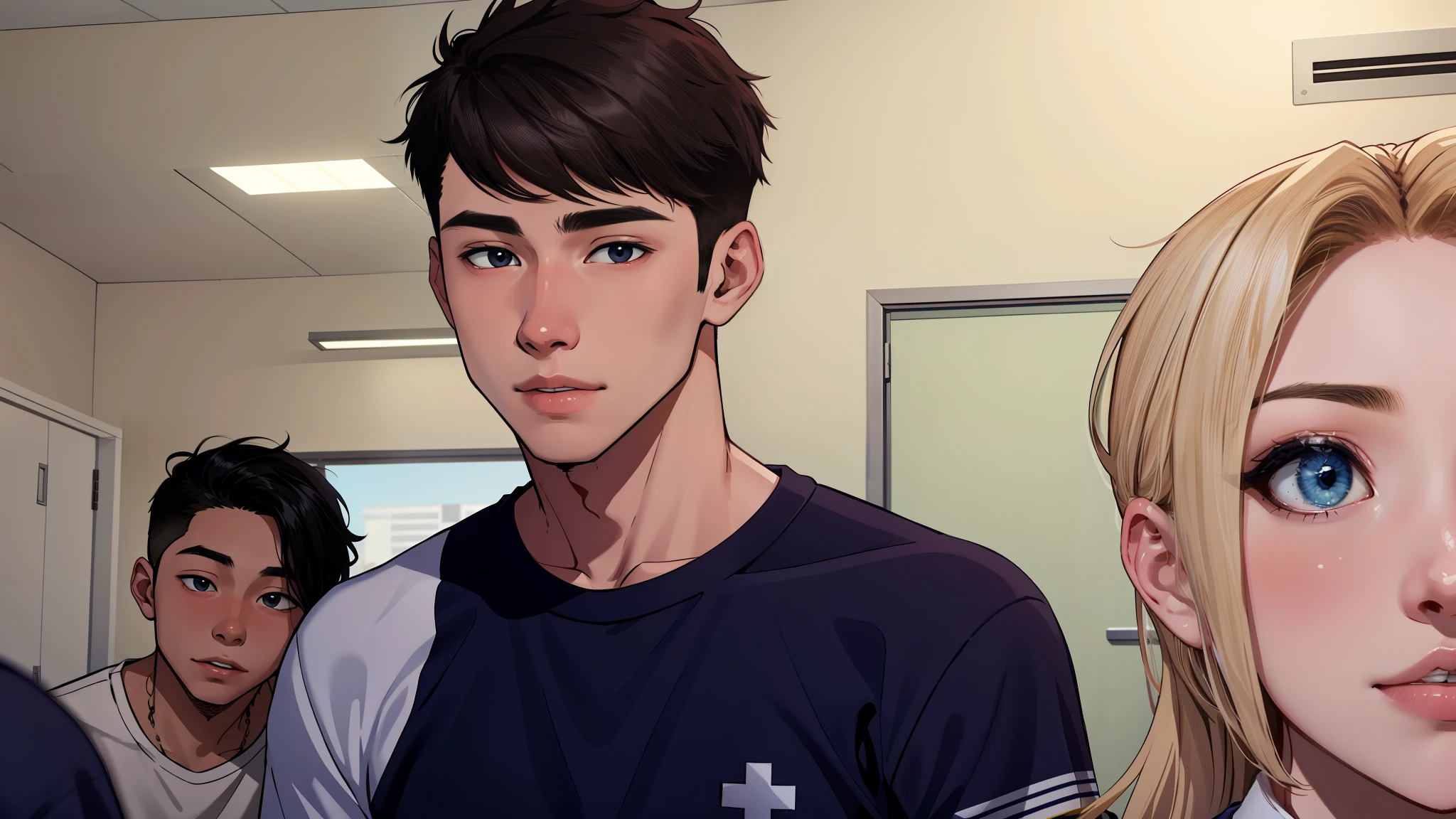 Two 15-year-old age friends chatting at school share a secret that they are almost friends like siblings.. (usar los mismo personajes)