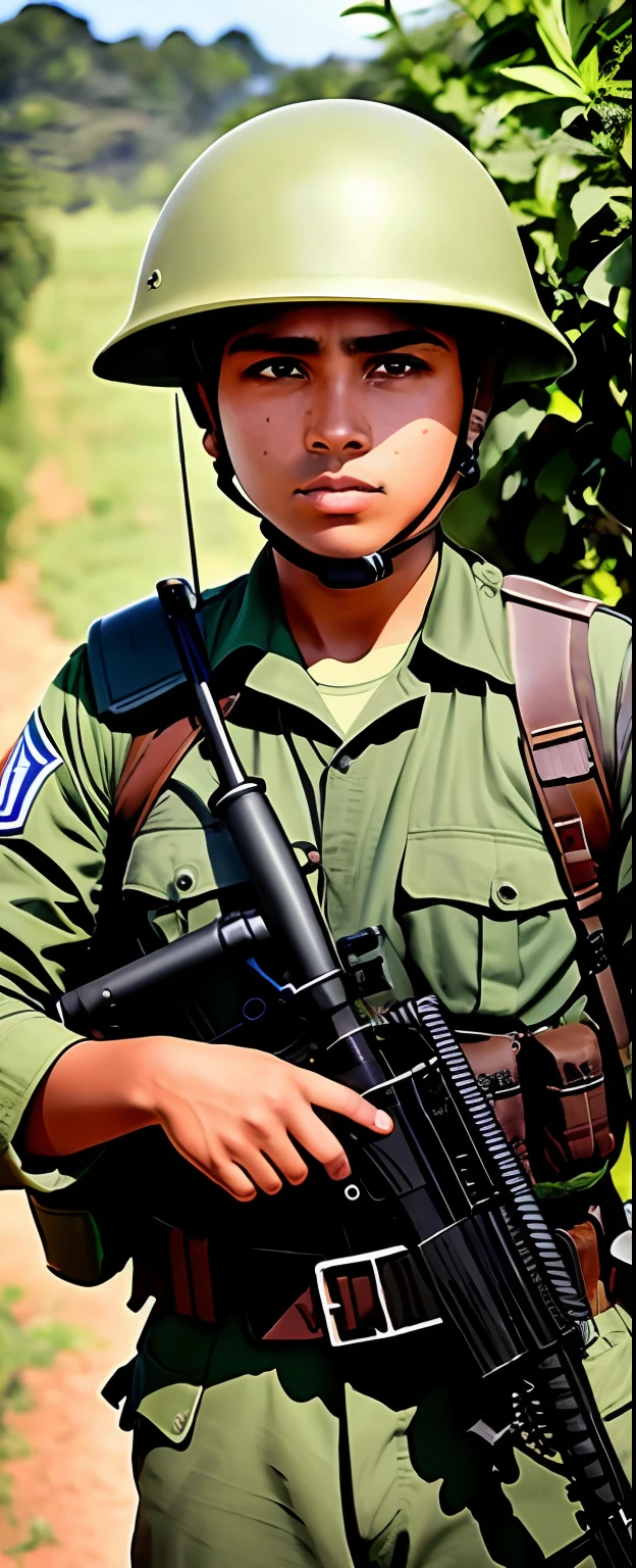 Um close up de um soldado com uma arma, Militarista, no meio do campo de batalha, ww 2