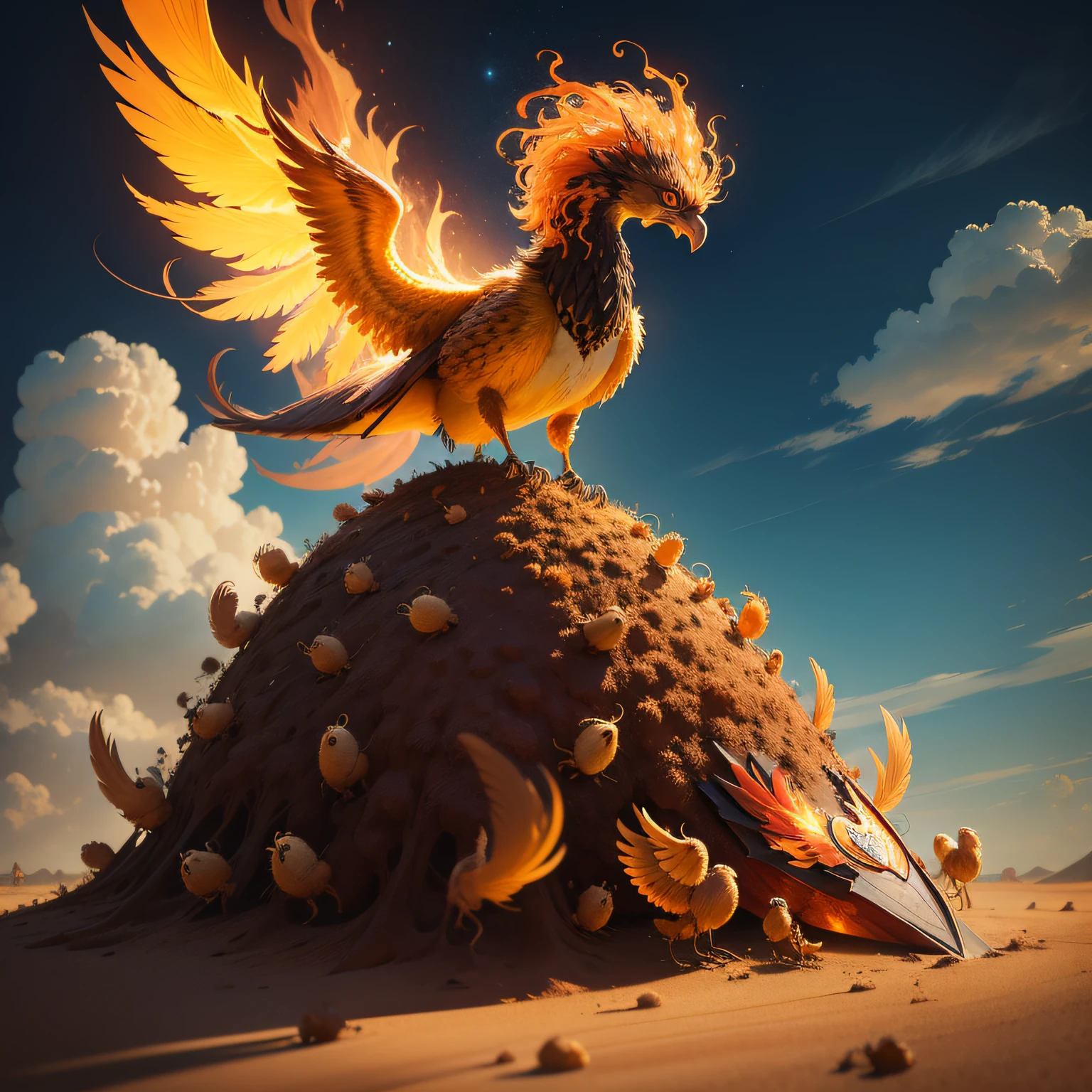 an anthill with a Phoenix on it