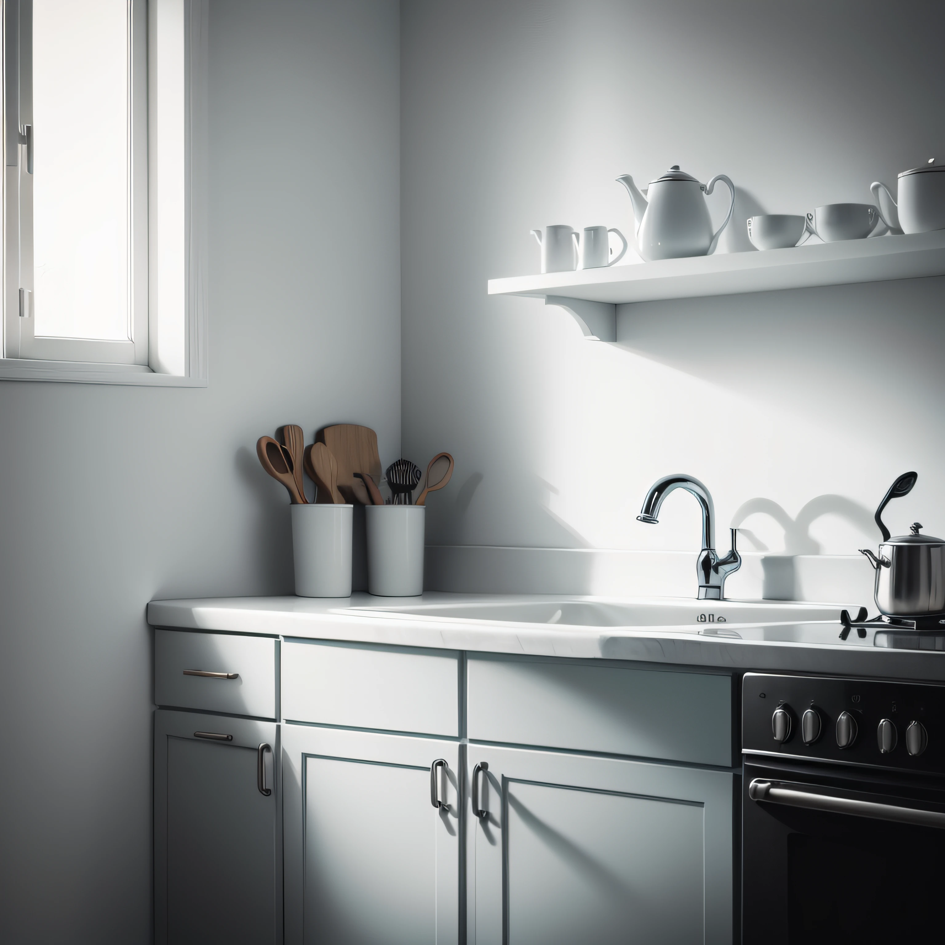 Kitchen faucet surrealism realism minimalist white@