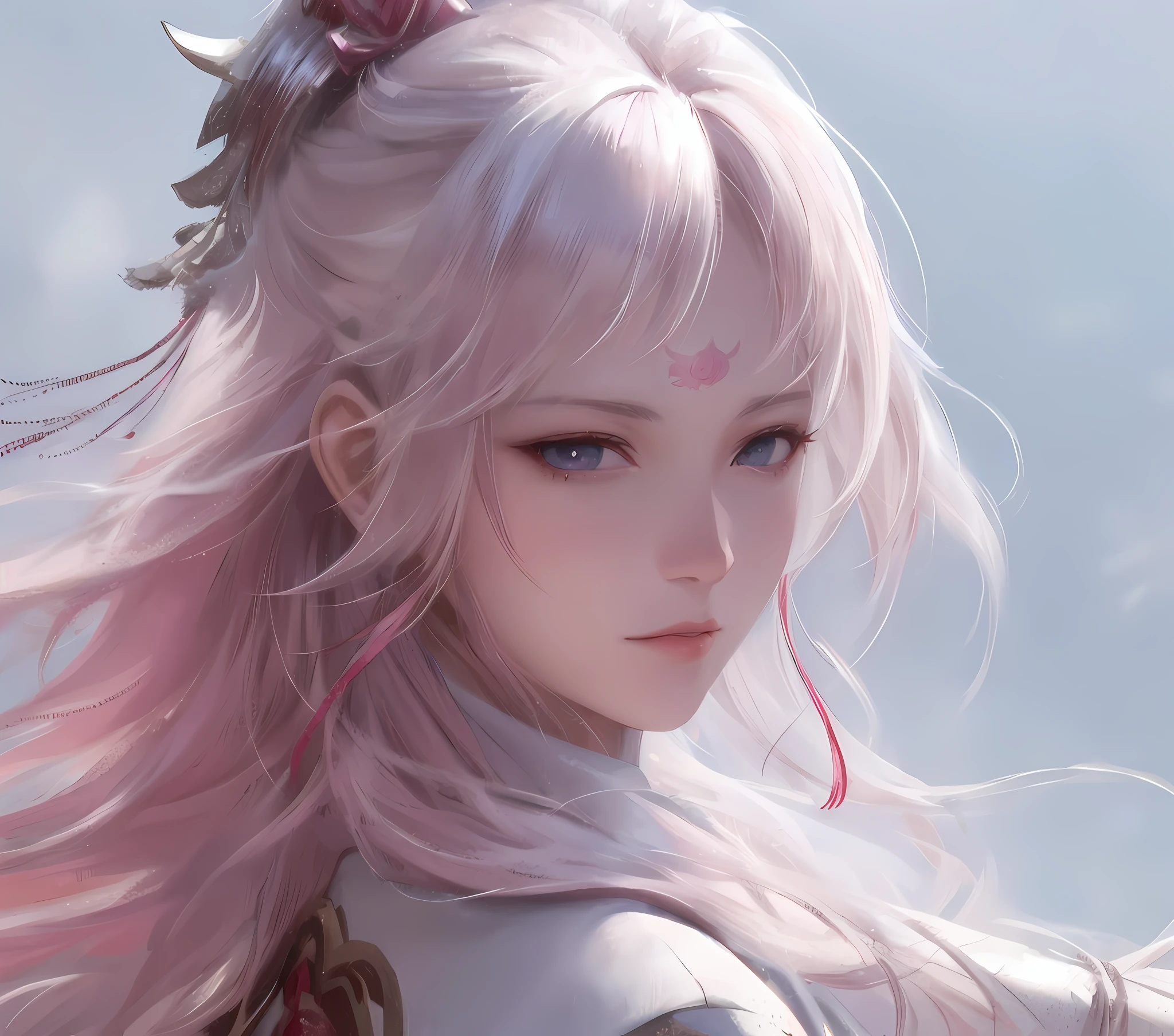 Anime girl with pink hair and white clothes corner, White-haired god, Guviz, Guviz-style artwork, 2. 5 D CGI anime fantasy artwork, Beautiful character painting, Beautiful young wind spirit, 8K high quality detailed art, style of anime4 K, Smooth anime CG art, author：FAN Qi, Portrait Chevaliers du Zodiaque Fille