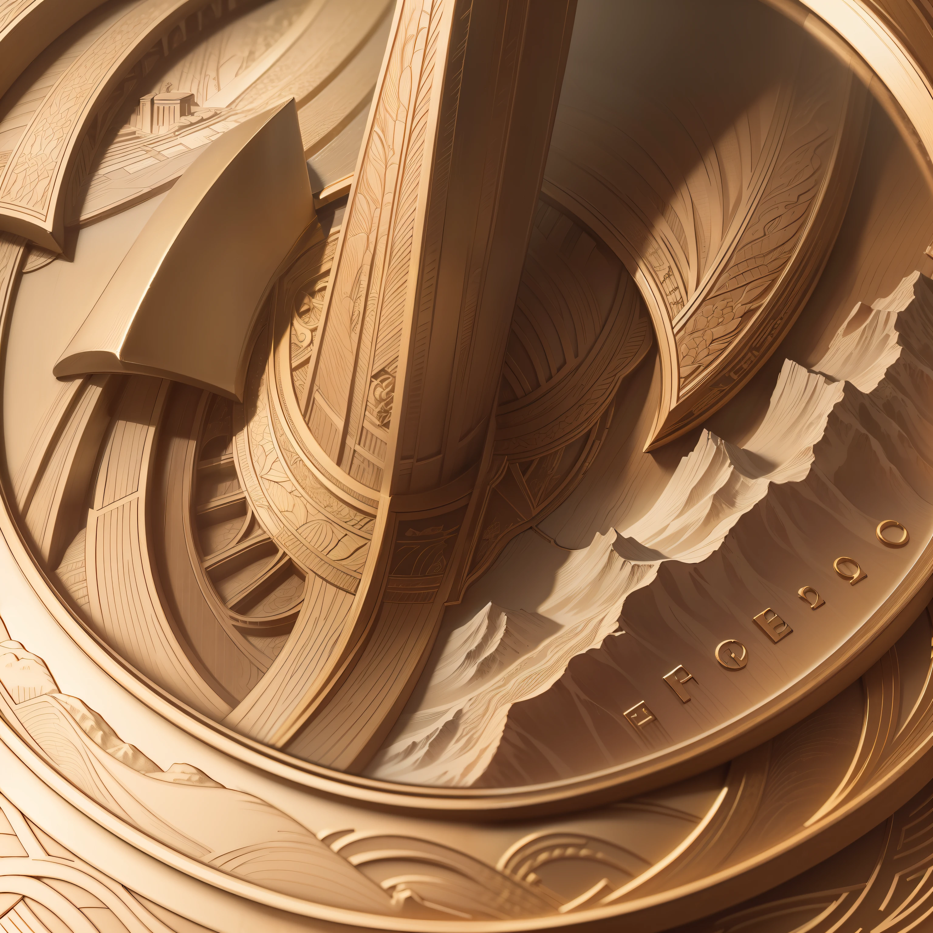 Gold coin close-up with landscape detail picture, The engraving is super highly detailed, etching render, Width 672, Highly detailed engraving, engraved vector, Terrain scanning, Ultra-high level of detail etching, Landscape view, Detailed landscape, japanese wood cut, etched relief, scenery art detailed, engraved texture, Detailed depiction.