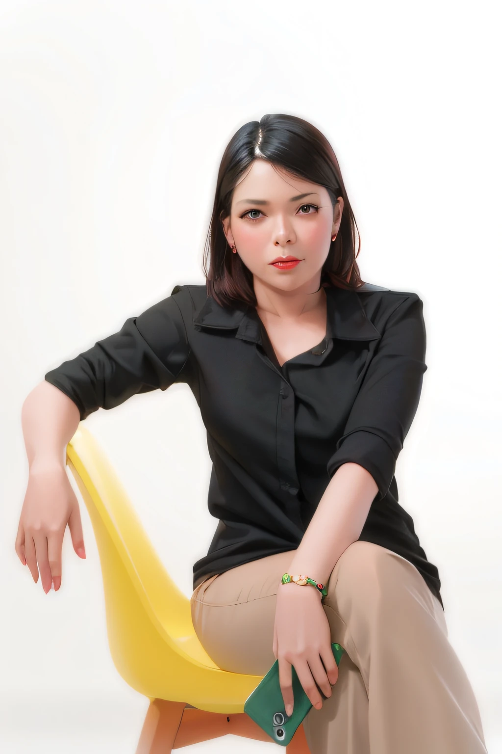 1girl, solo,red theme,looking at viewer,large breasts,portrait,from side,bad-girl,((mature female))