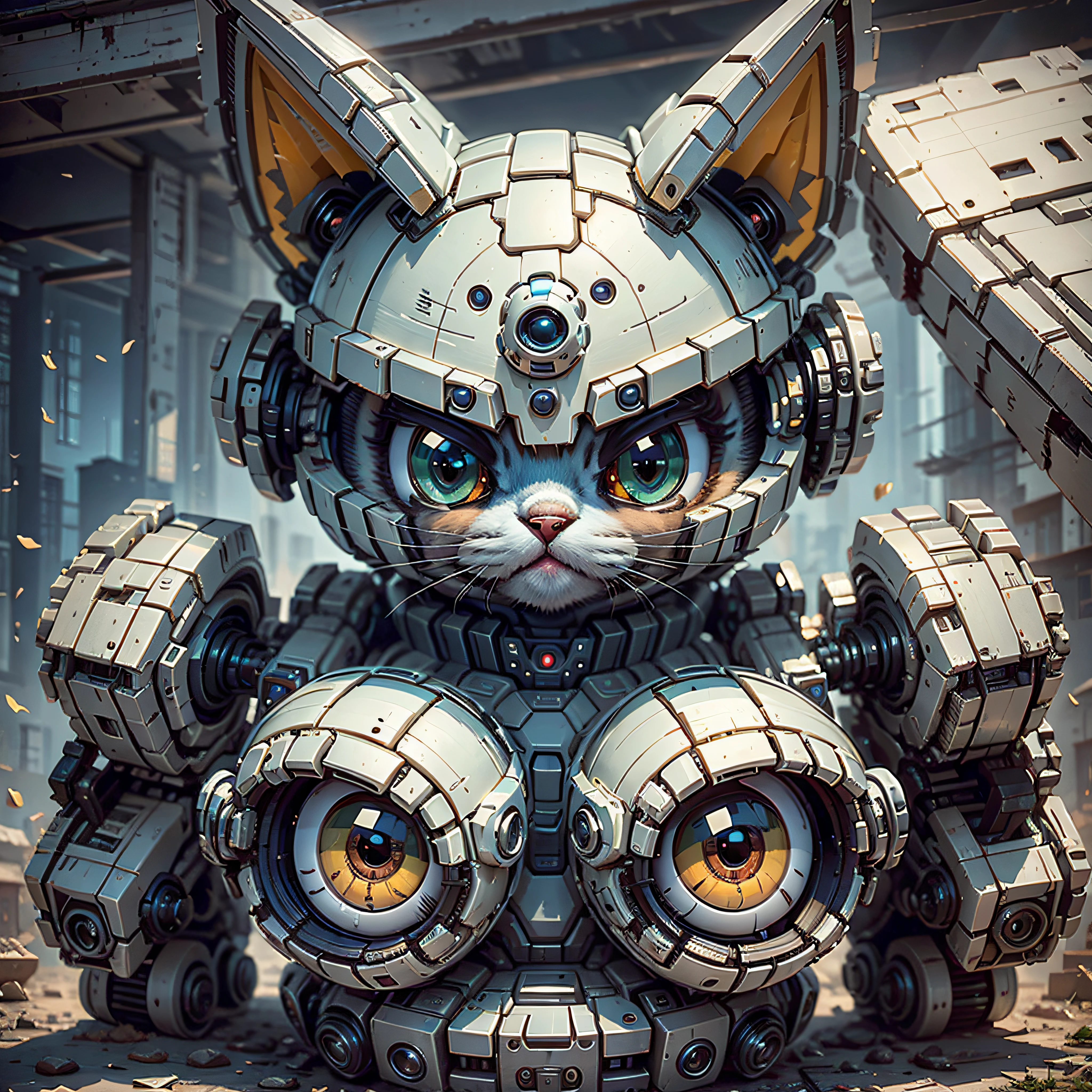 Kitten robots can have a cute design, large and expressive eyes, bright colors and rounded shapes, making it attractive cartoon style