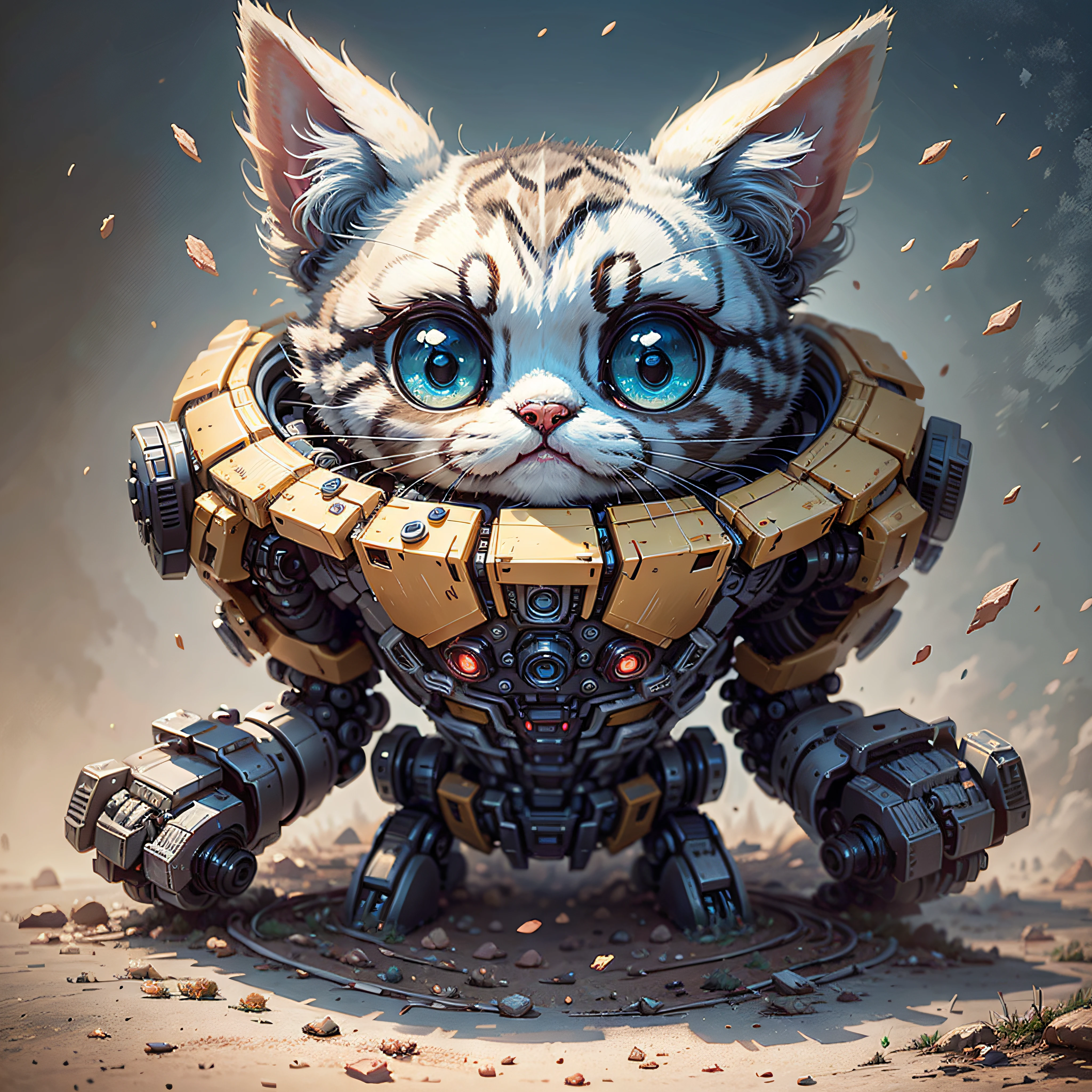 Kitten robots can have a cute design, large and expressive eyes, bright colors and rounded shapes, making it attractive cartoon style