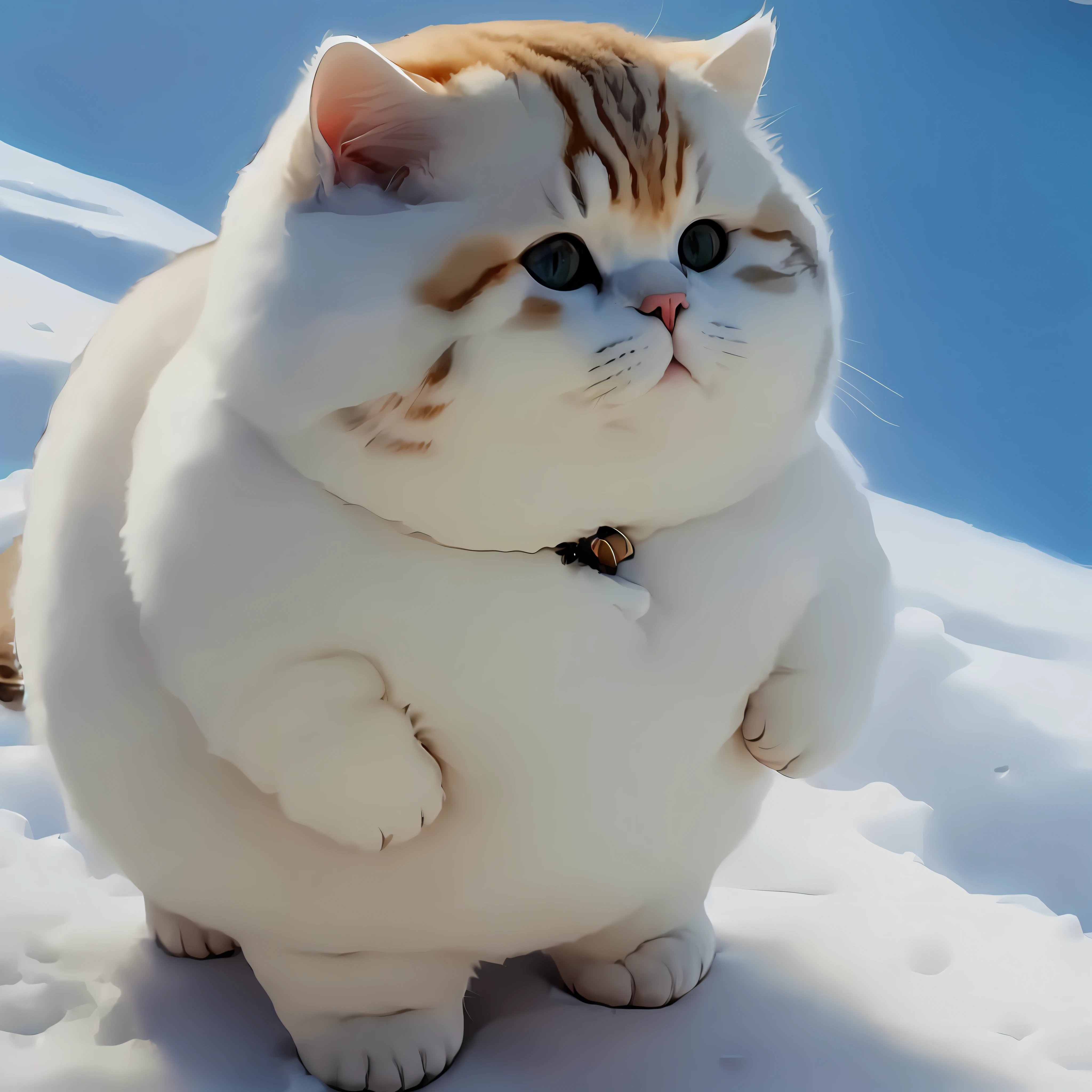 there is a cat that is standing in the snow, chonker cat, fat cat, fluffy body, fat chibi grey cat, kawaii cat, cute cat photo, awesome cat, a cute cat, exotic shorthair cat, the cat is fluffy, cute cat, pudgy, she has a jiggly fat round belly, realistic anime cat