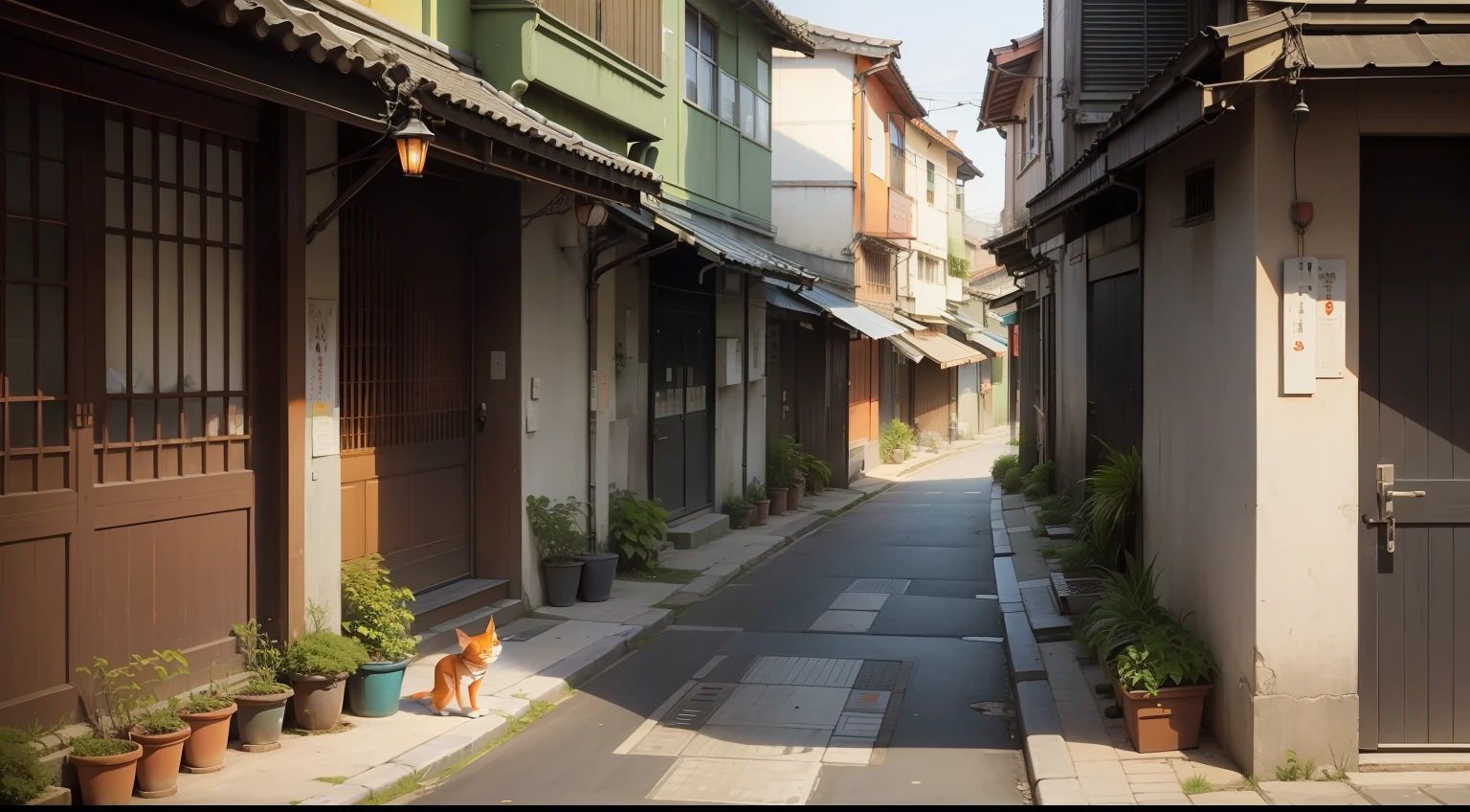 城市，nooks，Stray cats，orange cat，wounded，nooks，early evening