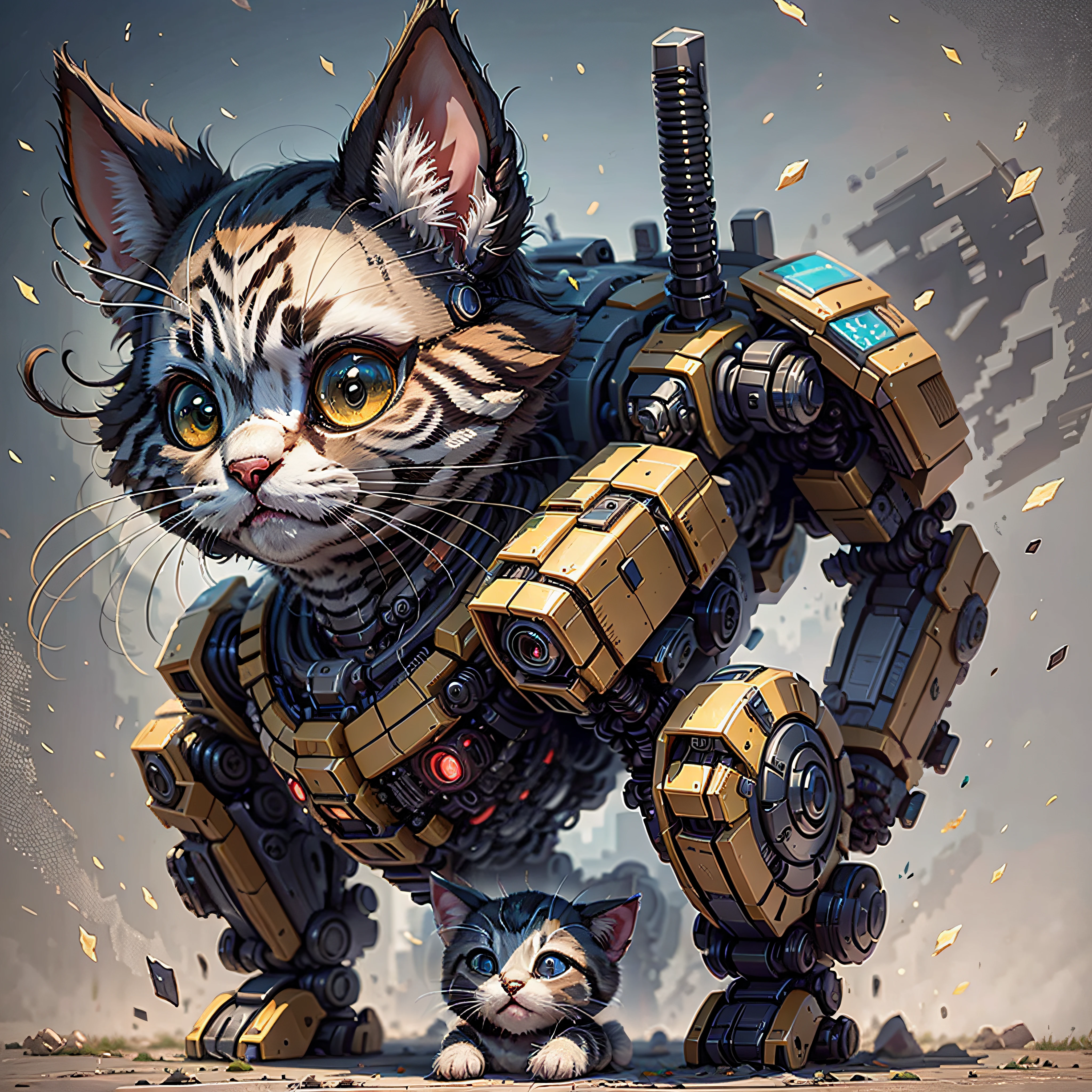 Kitten robots can have a cute design, large and expressive eyes, bright colors and rounded shapes, making it attractive cartoon style