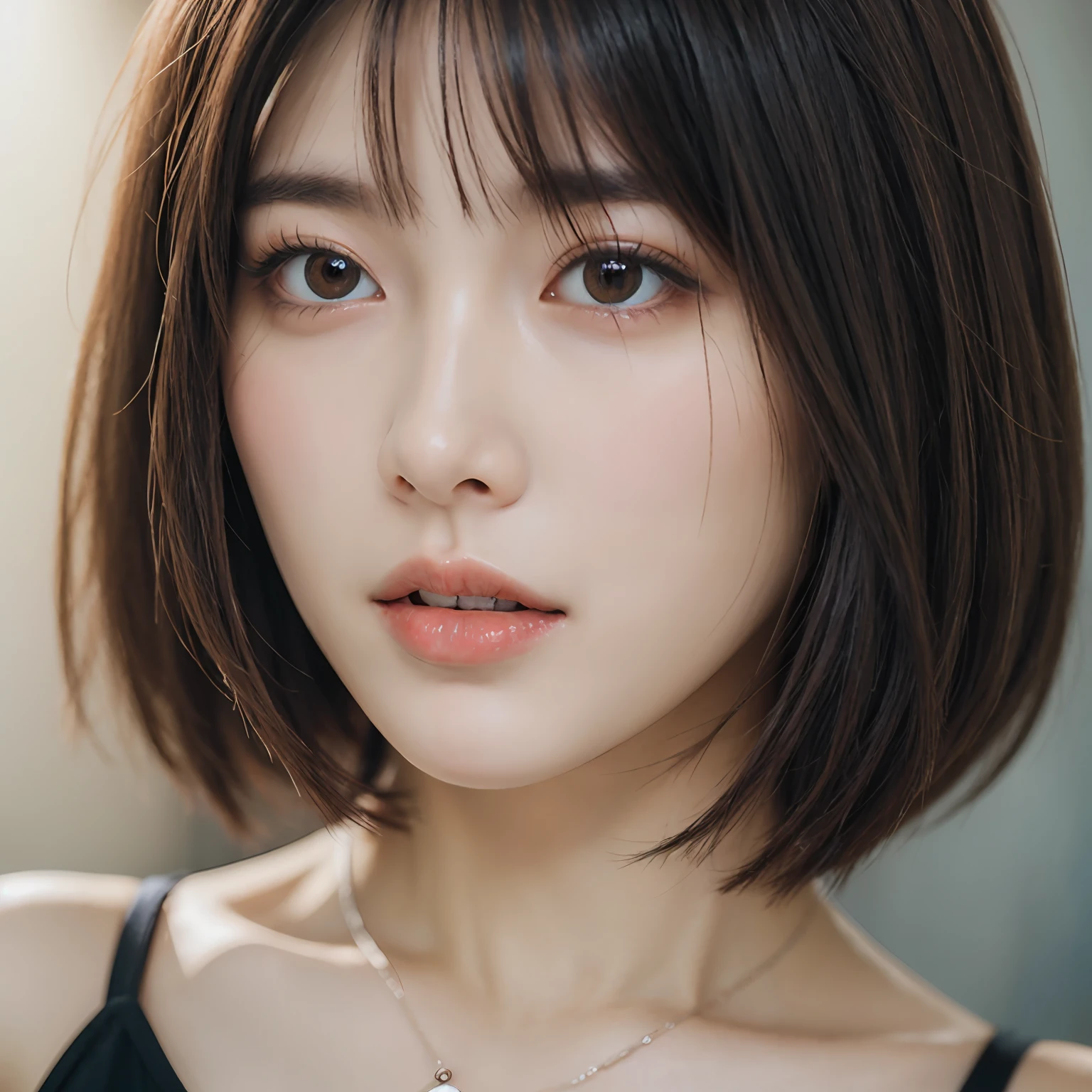 ((Layered Haircut、Colossal tits:1.2)),(photographrealistic:1.4), (Hyper realistic:1.4), (Realistic:1.3), (Smoother lighting:1.05), (increase cinematic lighting quality:0.9), 32K, 1girl in,25-years old, Realistic lighting, Backlighting, Light on Face, raytrace, (Brightening light:1.2), (Increase quality:1.4), (Top quality real texture skins:1.4), finely detailed eyes, finerly detailed face, (tired and sleepy and joy:0),a necklace, (Increase body line mood:1.1), (Increase the beauty of skin texture:1.1),Colossal tits,pussy