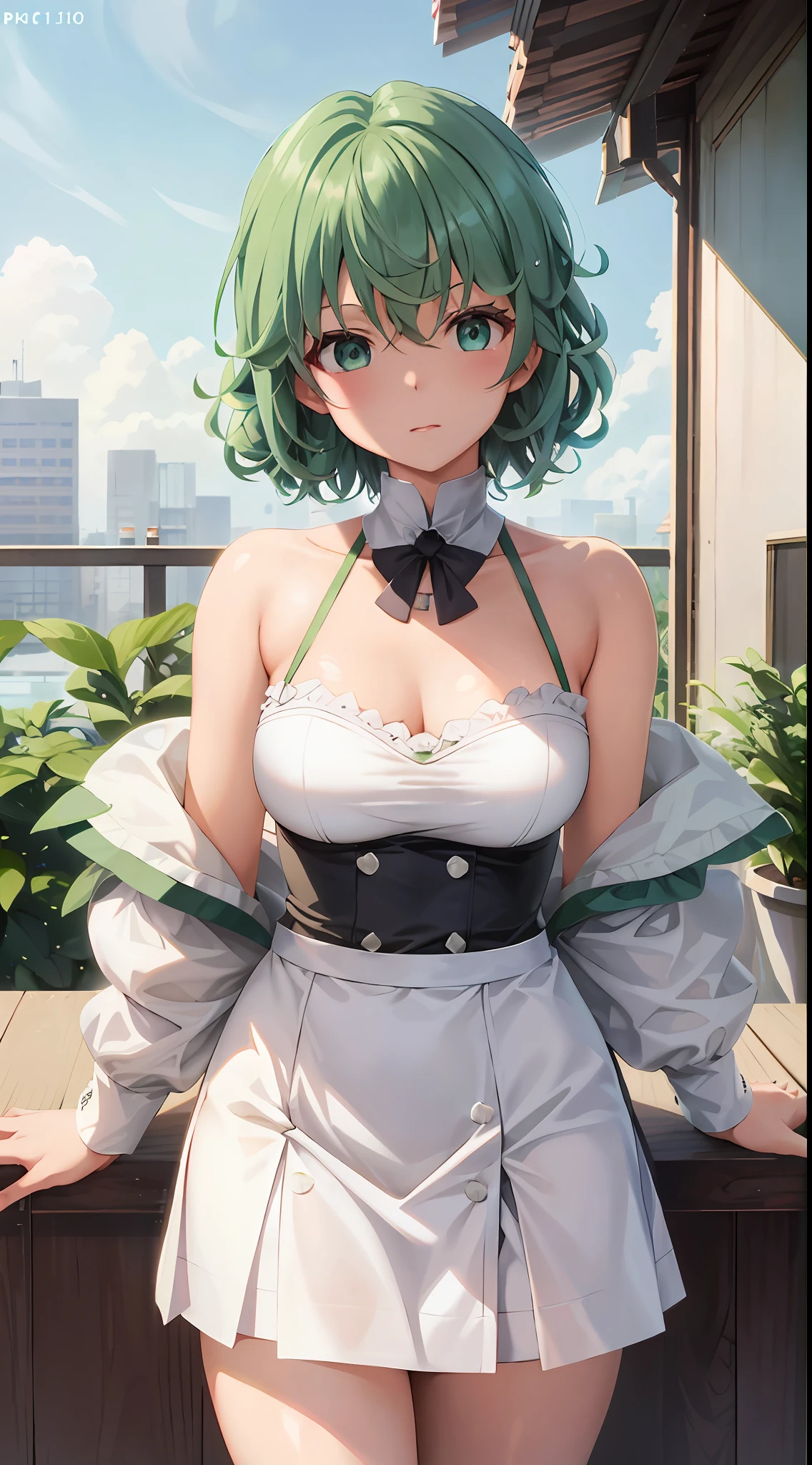 Anime girl posing for photo in short skirt and white top, mikudayo, tatsumaki, 《one-punch man》In the Tatsumaki, Maid outfit, Guweiz in Pixiv ArtStation, trending on artstation pixiv, ****, gorgeous maid, **** in dress, Also, Best anime 4k konachan wallpaper