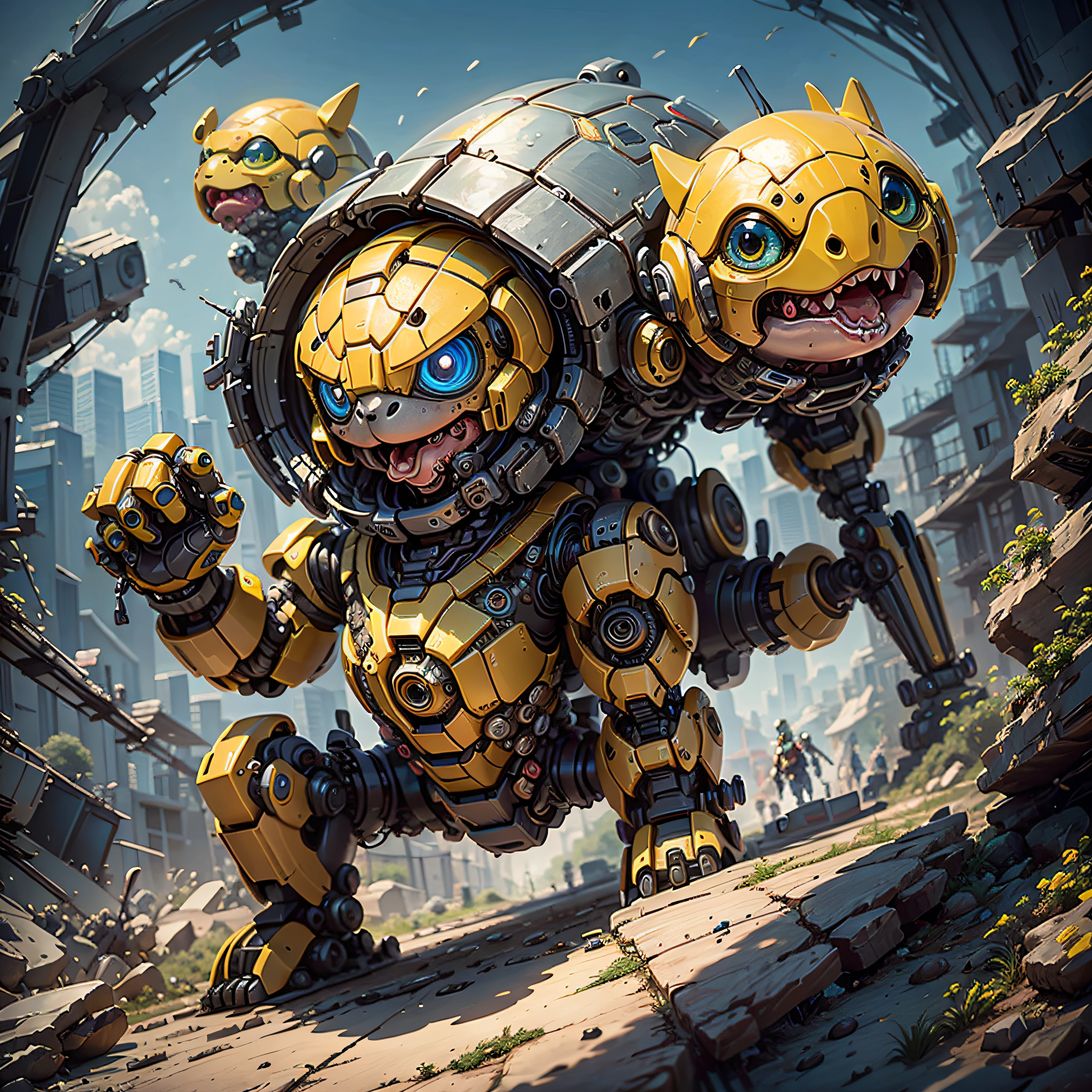 Turtle robots can have a cute design, large and expressive eyes, bright colors and rounded shapes, making it attractive cartoon style