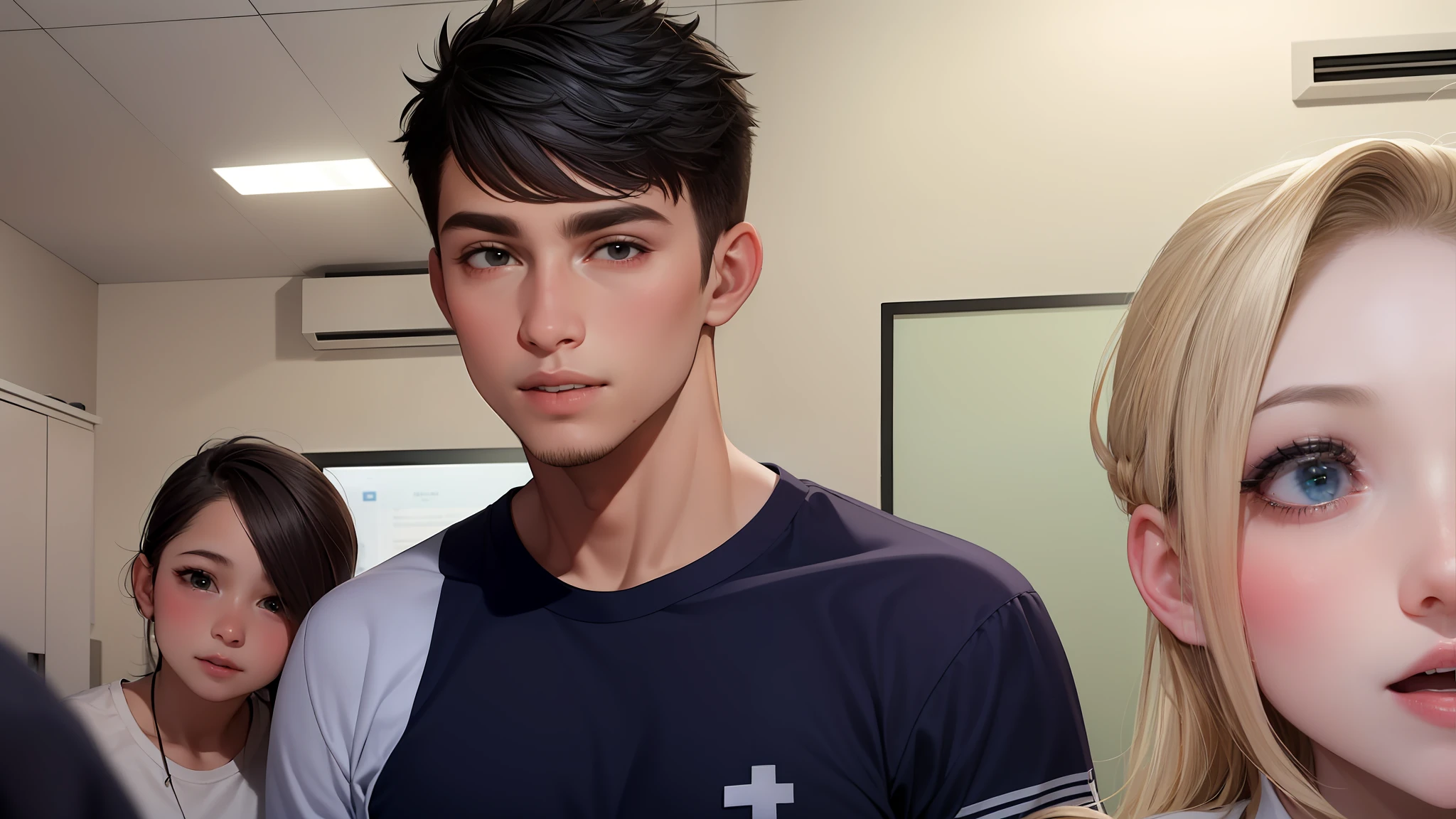Two 15-year-old teenage friends chatting at school share a secret that they are almost friends like siblings.. (usar los mismo personajes)