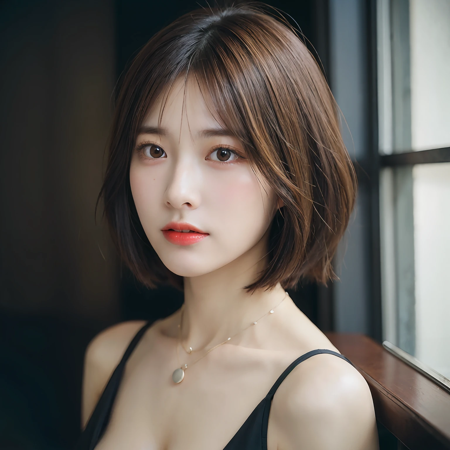 ((Layered Haircut、Colossal tits:1.2)),(photographrealistic:1.4), (Hyper realistic:1.4), (Realistic:1.3), (Smoother lighting:1.05), (increase cinematic lighting quality:0.9), 32K, 1girl in,25-years old, Realistic lighting, Backlighting, Light on Face, raytrace, (Brightening light:1.2), (Increase quality:1.4), (Top quality real texture skins:1.4), finely detailed eyes, finerly detailed face, (tired and sleepy and joy:0),a necklace, (Increase body line mood:1.1), (Increase the beauty of skin texture:1.1),Colossal tits,cunt,full bodyesbian,