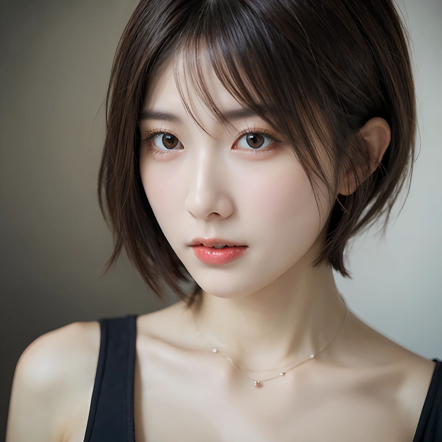 ((Layered Haircut、Colossal tits:1.2)),(photographrealistic:1.4), (Hyper realistic:1.4), (Realistic:1.3), (Smoother lighting:1.05), (increase cinematic lighting quality:0.9), 32K, 1girl in,25-years old, Realistic lighting, Backlighting, Light on Face, raytrace, (Brightening light:1.2), (Increase quality:1.4), (Top quality real texture skins:1.4), finely detailed eyes, finerly detailed face, (tired and sleepy and joy:0),a necklace, (Increase body line mood:1.1), (Increase the beauty of skin texture:1.1),Colossal tits,cunt,full bodyesbian,