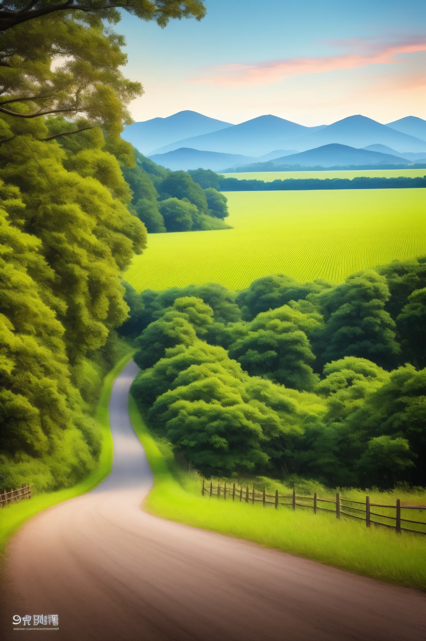 Masterpiece grade CG Unity 8K wallpaper,highest quality,extremely detaile。Japan countryside,Cornfield,big trees,dirt road,casa,telephone poles。Use pastel colors and oil painting styles,Bokeh、Depth of field and HDR technology enhance detail,And increase the bloom of light and shadow and the contrast of colors。Artistic,award winning photography。Strong trend,high detal,Dramatic,Complex and efficient。