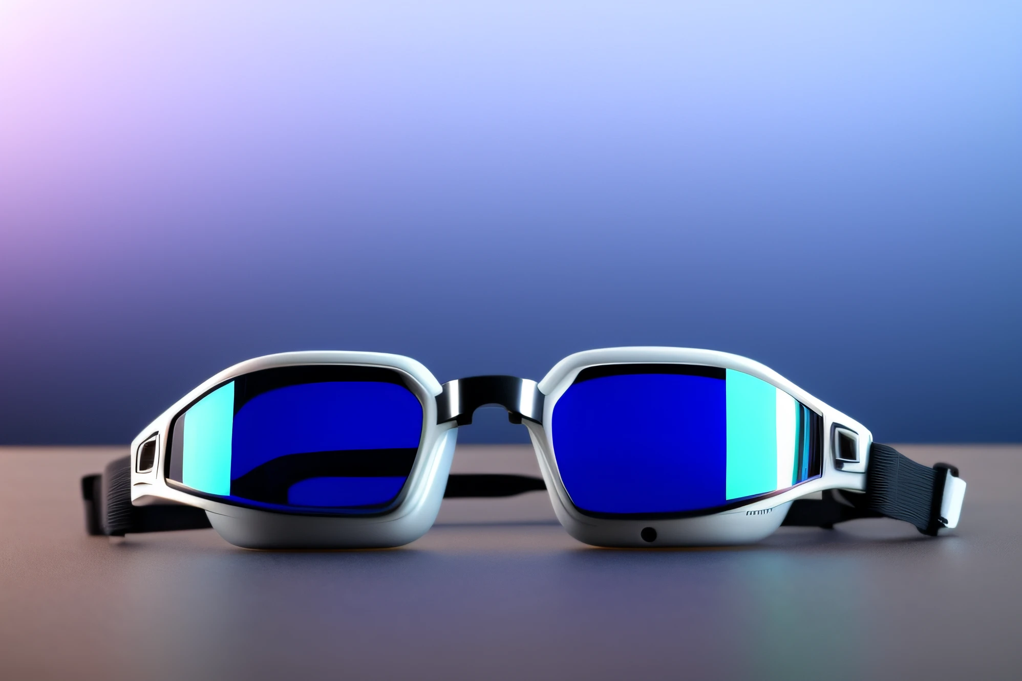 On the table was a pair of goggles, Digital glasses, Tech glasses, technological sunglasses, 3D goggles, goggles, futuristic ar glasses, ar glasses, digital sunglasses, futuristic glasses lenses, cyber goggles, Sports glasses, implanted sunglasses, shades, Hit Google, high angle close up shot, goggles on forehead, mid view, Futuristic sunglasses