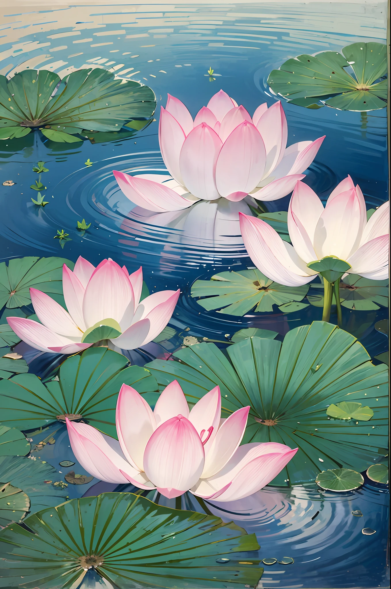 Meandering lotus pond above，It is the leaves of the field that are in sight。The leaves produce very high，Like the skirt of a dancing girl in a pavilion。In the middle of the layers of leaves，Scattered with white flowers，It's open，There is a shyly beating of Duo'er；Like a pearl，Another example is the stars in the blue sky，Another example is a beauty who has just come out of the bath。A gentle breeze passes，Send wisps of fragrance，It was as if there was a faint singing on a tall building in the distance。At this time, the leaves and flowers also tremble，Like lightning，In an instant, it passed over the side of the lotus pond。The leaves were originally close next to each other, shoulder to shoulder，This is like a blue wave。Underneath the leaves is the running water of veins，Covered，Some colors cannot be seen；And the leaves are even more windy。
Moonlight is like flowing water，Quietly pouring on this leaf and flower。A thin blue mist floats in the lotus pond。The leaves and flowers seem to have been washed in cow's milk；It's like a dream wrapped in light yarn。Although it is a full moon，There was a faint layer of clouds in the sky，So you can't shine along；But I think that's just the right thing – a good night's sleep，Naps are also flavorful。The moonlight shines through the trees，Shrubs growing in high places，Falling jagged mottled black shadows，The cliffs are like ghosts；The sparse silhouette of a crooked willow，But it looks like it's painted on a lotus leaf。The moonlight in the pond is not uniform；But light and shadow have a harmonious melody，Such as the famous song played by Fan Wanling。
The four sides of the lotus pond，Far and near，High and low are trees，And willows are the most。These trees enclose a lotus pond；Only on the side of the path，There are a few gaps leaked，It looks like it was specially left for moonshine。The tree color is overcast，At first glance it looks like a cloud of smoke；But the abundance of willows，It can be seen in the smoke。Faintly looming above the tree