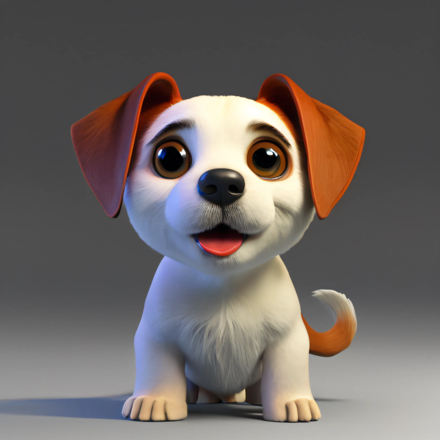 Filhote de cachorro bonito 3D, branco com manchas marrons por todo o corpo, Medium Size, colar de couro vermelho, Sony A7 color gradient 70mm camera lens, Estilo Disney Pixar, soft volumetric lights (luz de fundo: 1.3), (kinematics: 1.2) ), detalhes intrincados (art-station: 1.3), Rutkowski, motor irreal, cozy interior lighting, art-station, pintura digital detalhada, cinemactic, design de personagens de mark ryden e pixar e hayao miyazaki, irreal 5, daz, hiper realista, octan render, 3DMDT1