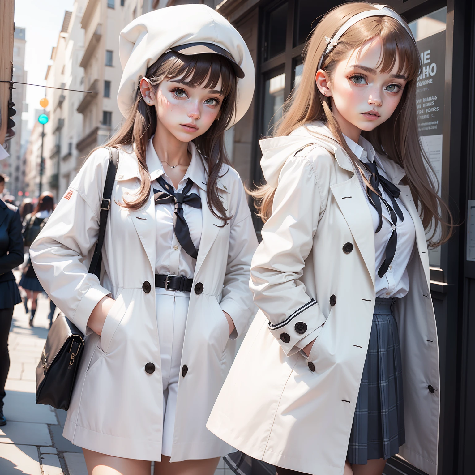 Manteau blanc,schoolgirls
