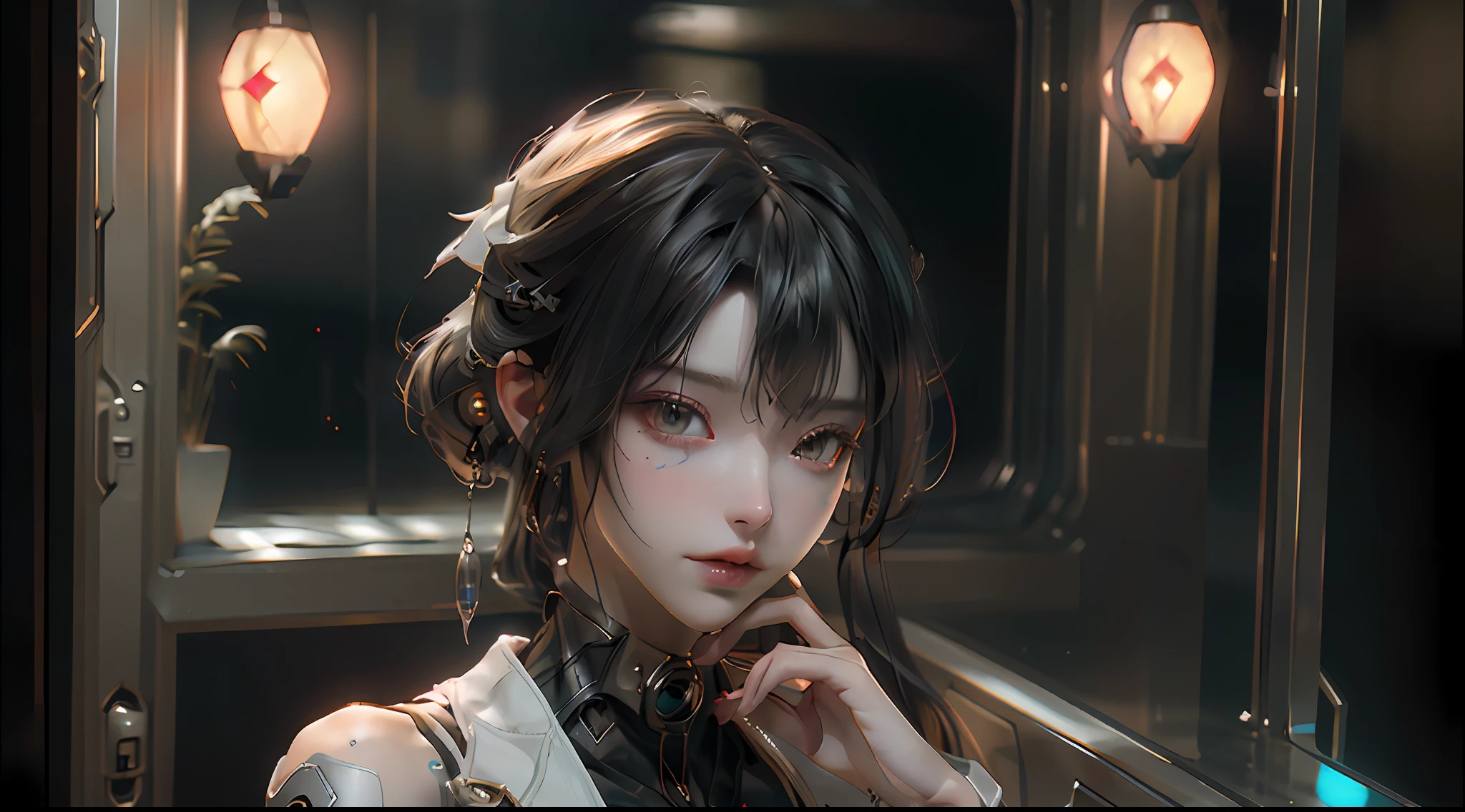 ((Best quality)), ((masterpiece)), (detailed:1.4), 3D, an image of a beautiful cyberpunk female,HDR (High Dynamic Range),Ray Tracing,NVIDIA RTX,Super-Resolution,Unreal 5,Subsurface scattering,PBR Texturing,Post-processing,Anisotropic Filtering,Depth-of-field,Maximum clarity and sharpness,Multi-layered textures,Albedo and Specular maps,Surface shading,Accurate simulation of light-material interaction,Perfect proportions,Octane Render,Two-tone lighting,Wide aperture,Low ISO,White balance,Rule of thirds,8K RAW,