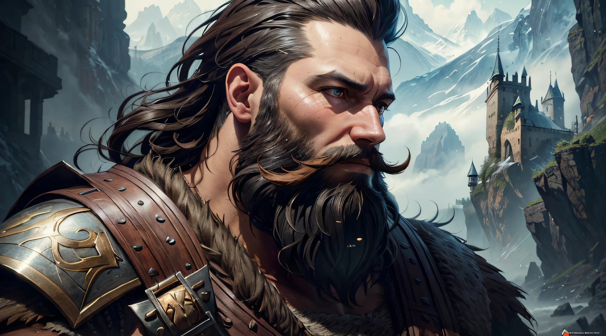 close-up of a man with beard and beard, super detailed fantasy character, ultra realistic concept art, wojtek fus, highly realistic concept art by Darek Zabrocki, ultra realistic concept art, highly realistic digital art, amazing character art, realistic character concept art, hyper realistic fantasy, epic fantasy character art, 4k concept art and hyperrealism.