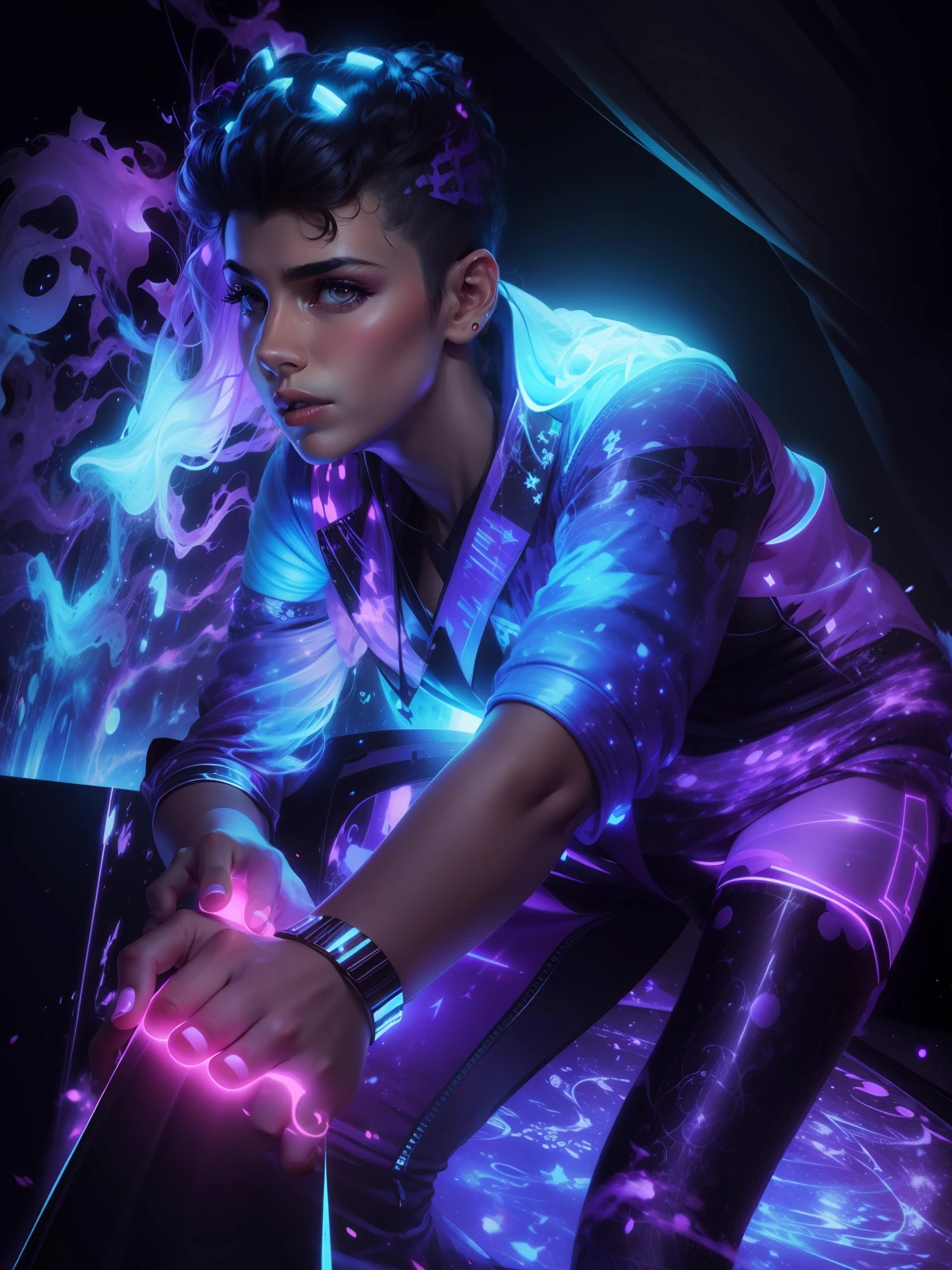 Change background & glow face, stylish hair & unique dress