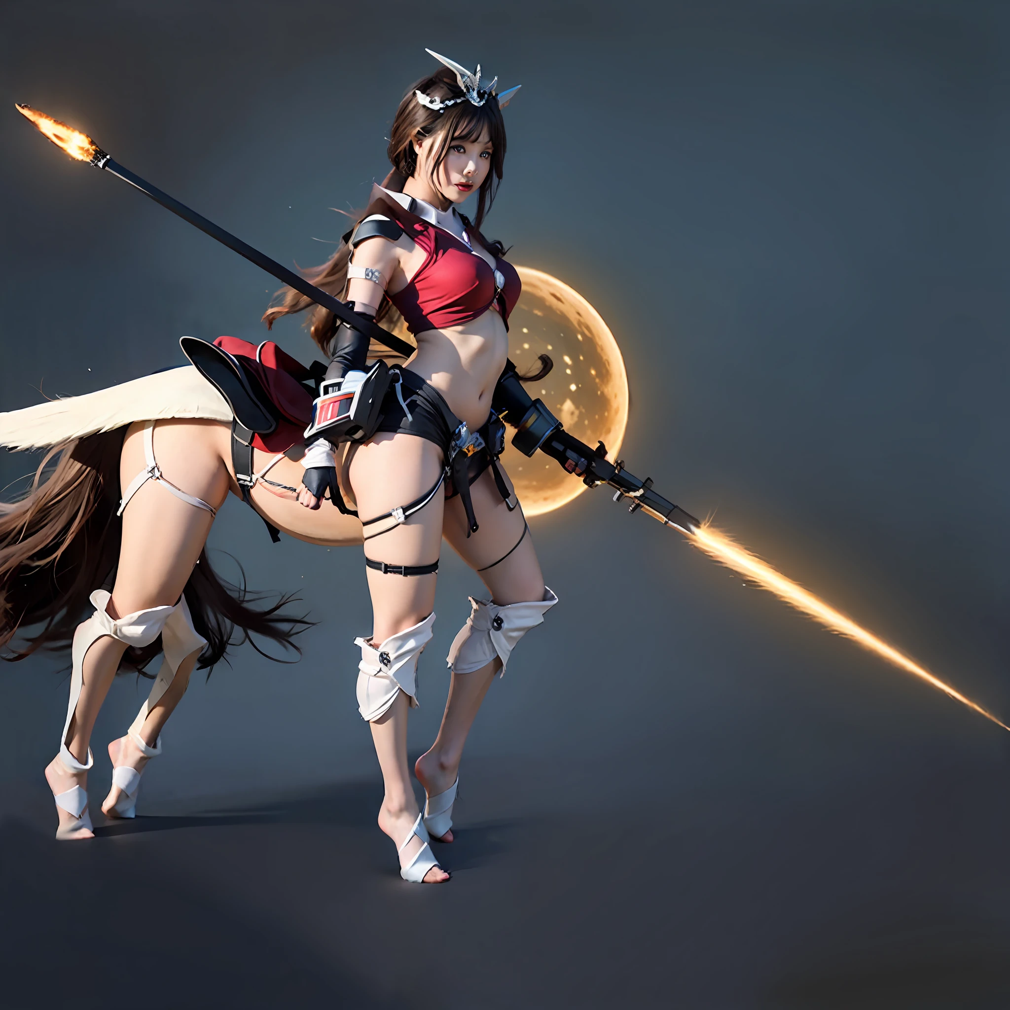 In the center of the ultra-wide-angle lens, the beautifully and ethereal mechanical centaur queen deploys her wings on the ionosphere to make a jump。The upper body of the Mechanical Centaur Empress is a sexy body with obvious feminine characteristics,The lower body is a mechanical part with a horse-like torso with streamlined sexy lines。Use Midjourney's advanced stroke tools and color palettes, as well as texture packs, model packs, texture tools,Concentration,Let the Mechanical Centaur Empress have harmonious moving lines,And the mechanical light wings of the mechanical Empress Satyr are plated with a unique space glow,The halo crown on the head of the mechanical centaur queen casts light casting neon,Let her be majestic,Add intricate textures and models to the Mechanical Centaur Empress, giving the real body soft and sexy lines and an authentic texture,Let the legs in the shape of horse legs be graceful and slender,Giving the Mechanical Centaur Empress a sexy and touching K-cup teardrop-shaped giant tit, the huge texture and real oil shine that exudes the restraints。With Midjourney's advanced brush tools and palettes and strokes, experiment with different models and materials to create a grand, epic look at your scene,Let the mechanical centaur queen be toned and elegant and ethereal,Clearly display the fallen enemy wreckage and the surface of the moon against the background of the starry sky。Use Midjourney's powerful tools,You can bring this magnificent and futuristic scene to life with incredible detail and beauty。 hdr,(真实感,Masterpiece quality,best qualtiy),,pureerosface_v1,ulzzang-6500-v1.1