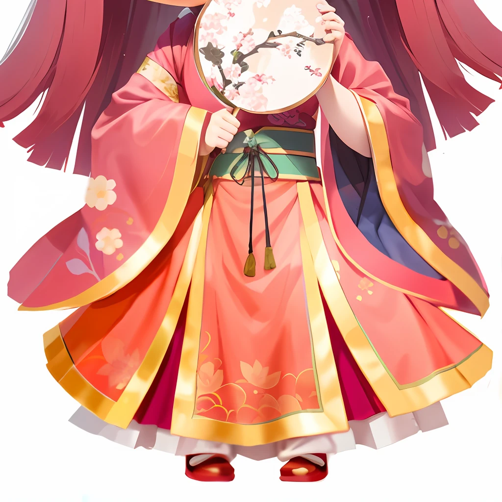 tchibi,Hanfu anime girl holding a round fan, Chinese pattern,Pattern,infinite details,Palace , A girl in Hanfu, touhou character, inspired by Park Hua
