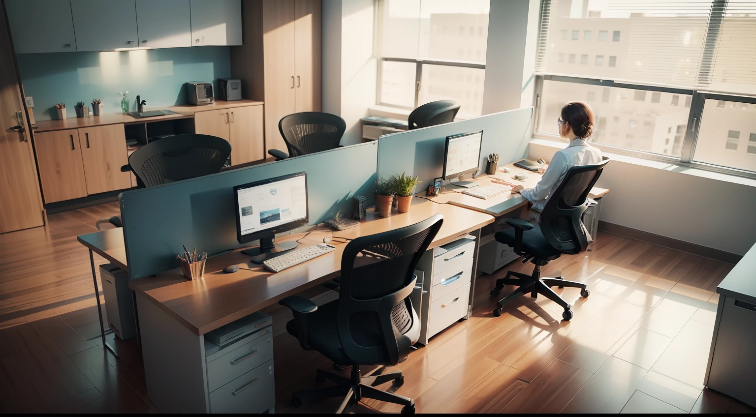 office room,lots of people,mtu,woman,Computer