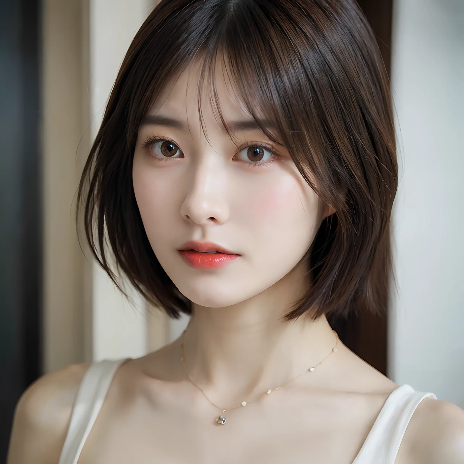 The whole body is reflected((Layered Haircut、Colossal tits:1.2)),(photographrealistic:1.4), (Hyper realistic:1.4), (Realistic:1.3), (Smoother lighting:1.05), (increase cinematic lighting quality:0.9), 32K, 1girl in,25-years old, Realistic lighting, Backlighting, Light on Face, raytrace, (Brightening light:1.2), (Increase quality:1.4), (Top quality real texture skins:1.4), finely detailed eyes, finerly detailed face, (tired and sleepy and joy:0),a necklace, (Increase body line mood:1.1), (Increase the beauty of skin texture:1.1),Colossal tits,cunt,