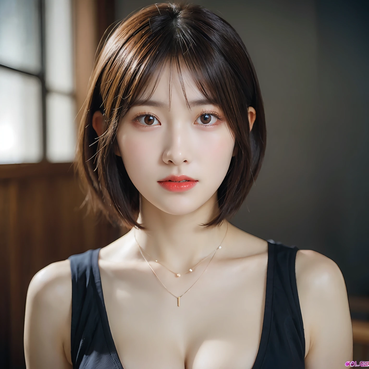 The whole body is reflected((Layered Haircut、Colossal tits:1.2)),(photographrealistic:1.4), (Hyper realistic:1.4), (Realistic:1.3), (Smoother lighting:1.05), (increase cinematic lighting quality:0.9), 32K, 1girl in,25-years old, Realistic lighting, Backlighting, Light on Face, raytrace, (Brightening light:1.2), (Increase quality:1.4), (Top quality real texture skins:1.4), finely detailed eyes, finerly detailed face, (tired and sleepy and joy:0),a necklace, (Increase body line mood:1.1), (Increase the beauty of skin texture:1.1),Colossal tits,cunt,