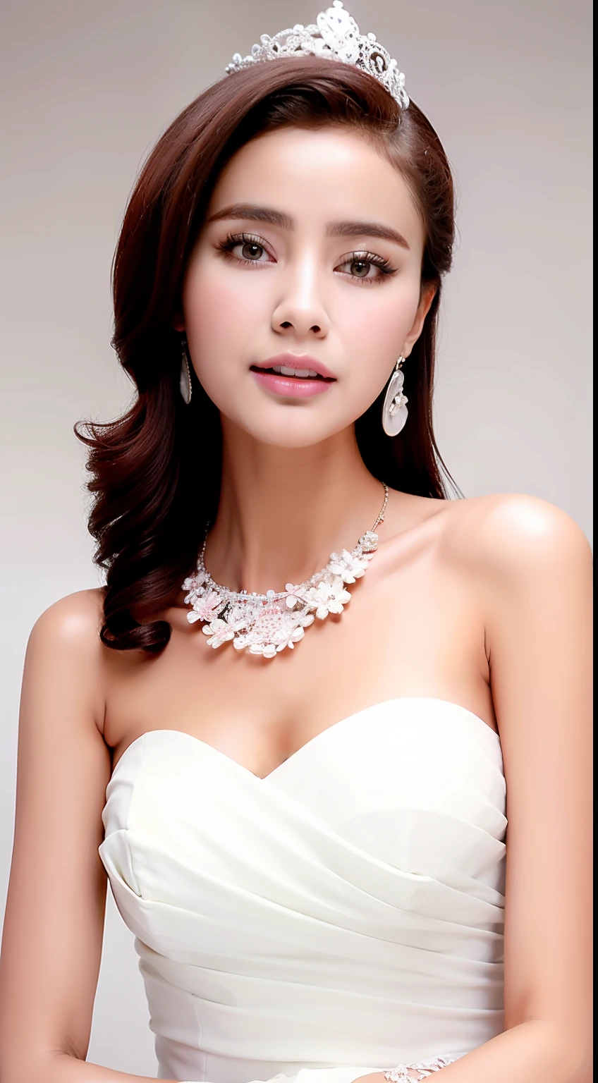 Fashion model 18 years old [[[[closeup cleavage]]]], [[[[boobgasm]]]], [[[[coll]]]], [[[[bshoulders]]]], perfect  eyes, Perfect iris，perfect lips，perfect teeth，Perfect skin，Long face，Soft front light，HDR，red attire，white apparel，White or pink flowers on the background，（pastel colour：1.2）