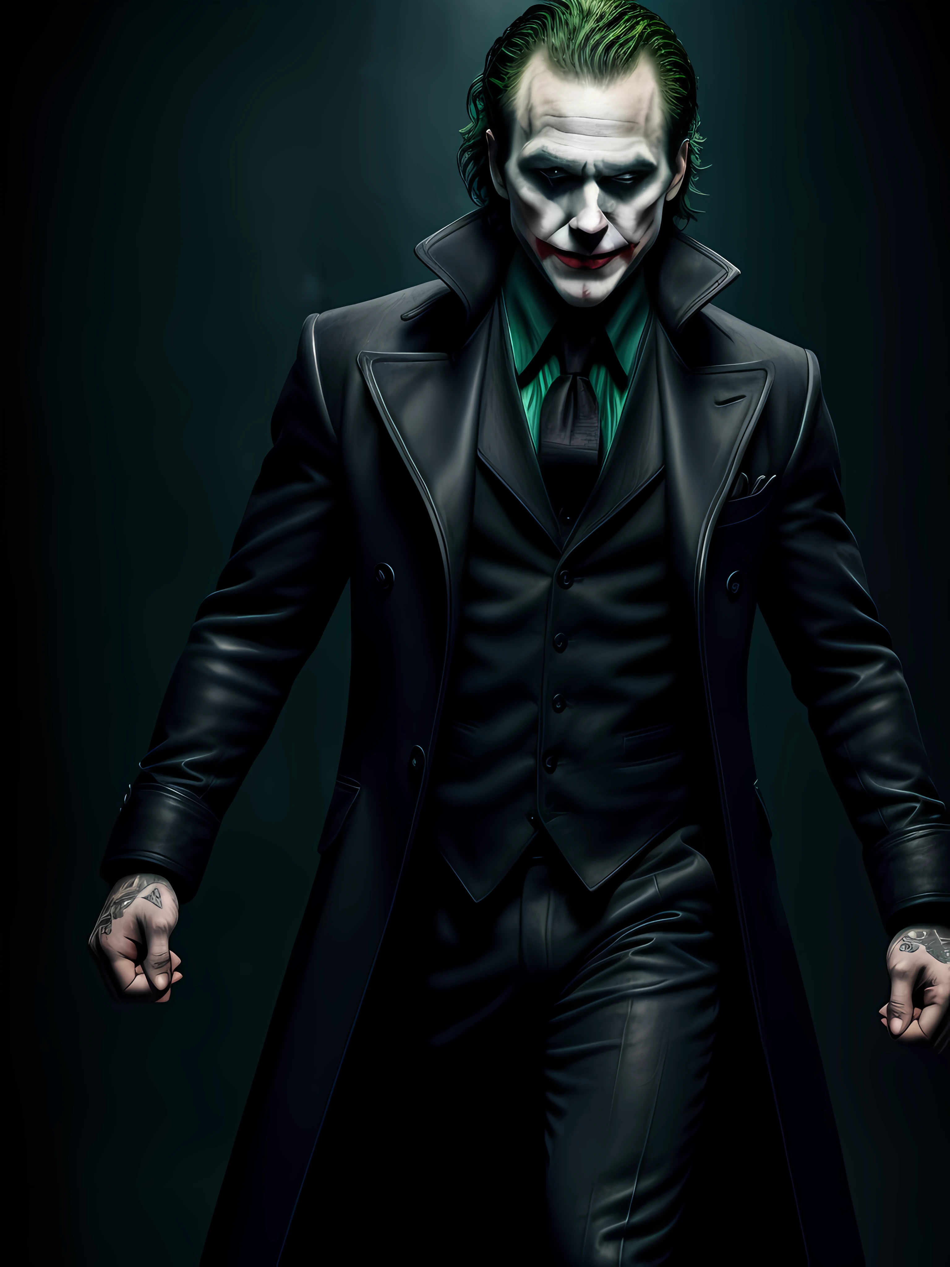 Joker image, dark style clothes, male character, strong physique, , blood circus background, wallpaper style, tabby, detailed image, realistic, faithful to series, cinematic setting, style in dark shadows, realistic, detailed, high quality resolution, dark style