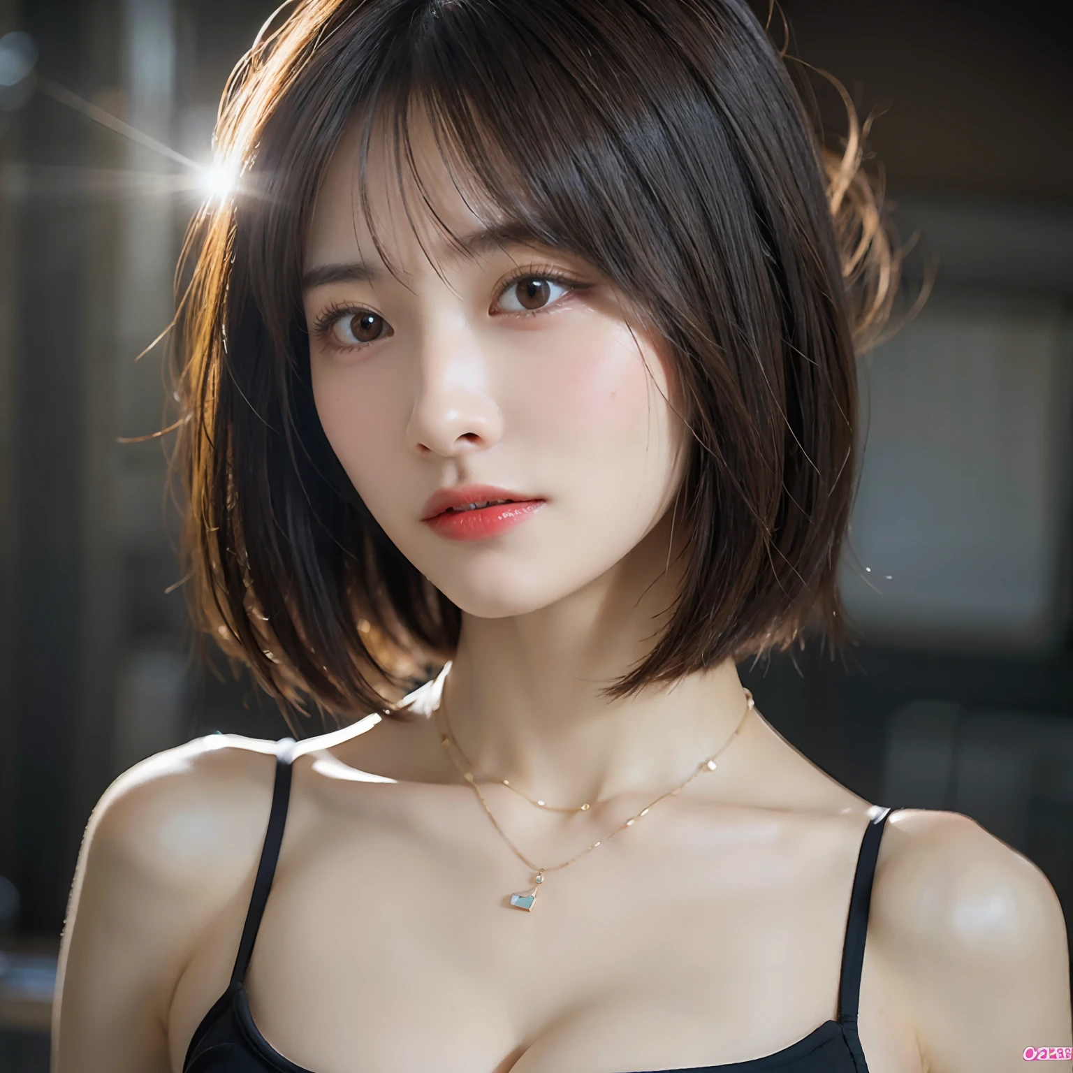 ((Layered Haircut、Colossal tits:1.2)),(photographrealistic:1.4), (Hyper realistic:1.4), (Realistic:1.3), (Smoother lighting:1.05), (increase cinematic lighting quality:0.9), 32K, 1girl in,25-years old, Realistic lighting, Backlighting, Light on Face, raytrace, (Brightening light:1.2), (Increase quality:1.4), (Top quality real texture skins:1.4), finely detailed eyes, finerly detailed face, (tired and sleepy and joy:0),a necklace, (Increase body line mood:1.1), (Increase the beauty of skin texture:1.1),Colossal tits,cunt,The whole body is reflected