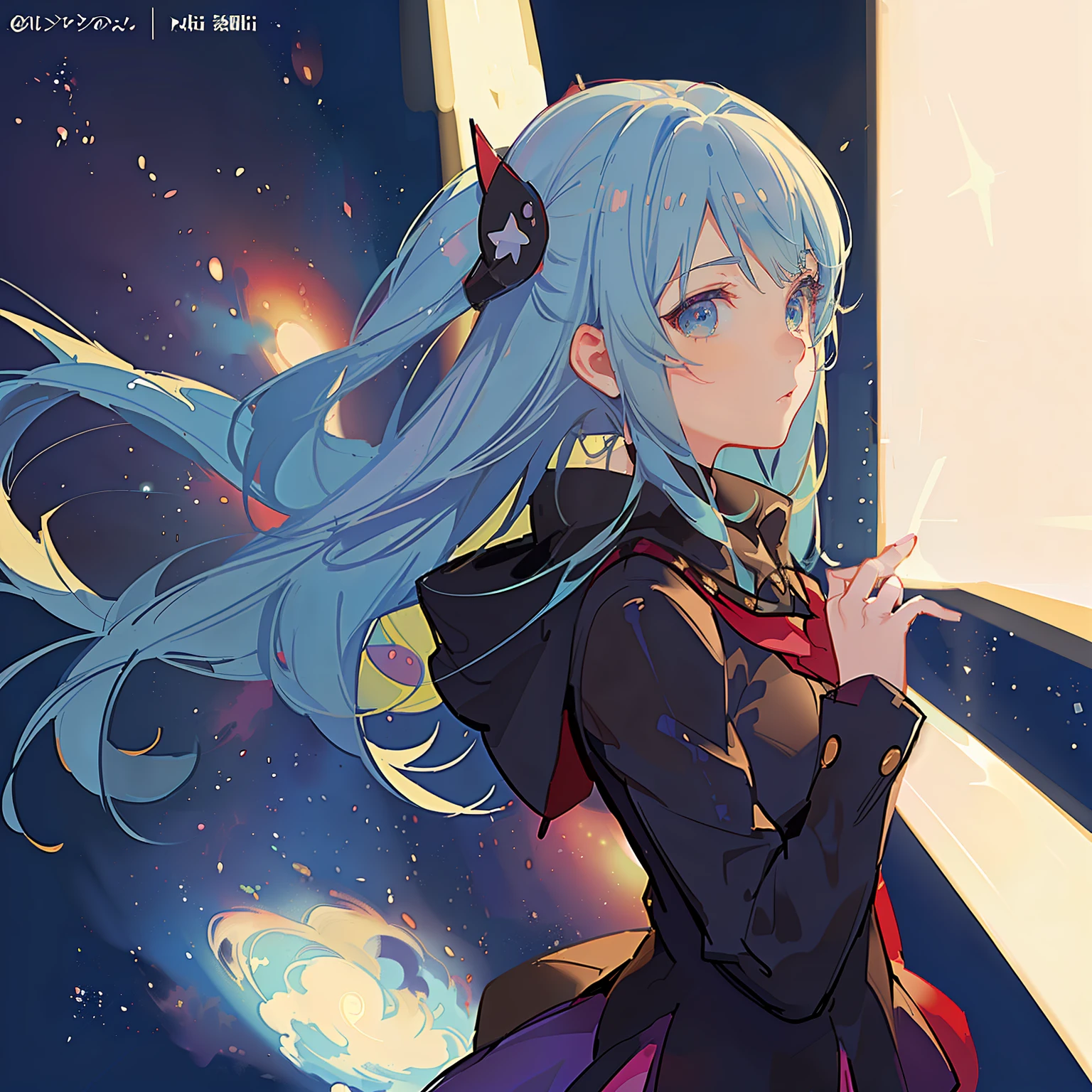 Anime girl with blue hair and stars on her head, anime moe art style, portrait anime space cadet girl, 2 d anime style, Marin Kitagawa fanart, High Quality Anime Art Style, anime art style, discord profile picture, Kantai collection style, flat anime style shading, Portrait of an anime girl, close up of a young anime girl, Anime style portrait