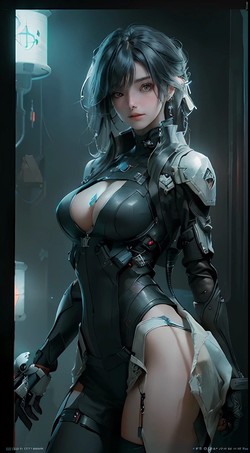 ((best qualtiy)), ((tmasterpiece)), (the detail:1.4), 3D, A beautiful cyberpunk female image,HDR(HighDynamicRange),Ray traching,NVIDIA RTX,Super-Resolution,Unreal 5,Subsurface scattering、PBR Texture、post-proces、Anisotropy Filtering、depth of fields、maximum definition and sharpness、Many-Layer Textures、Albedo e mapas Speculares、Surface Coloring、Accurate simulation of light-material interactions、perfectly proportions、Octane Render、Two-colored light、largeaperture、Low ISO、White balance、the rule of thirds、8K RAW、Huge breasts,Breath-out breasts