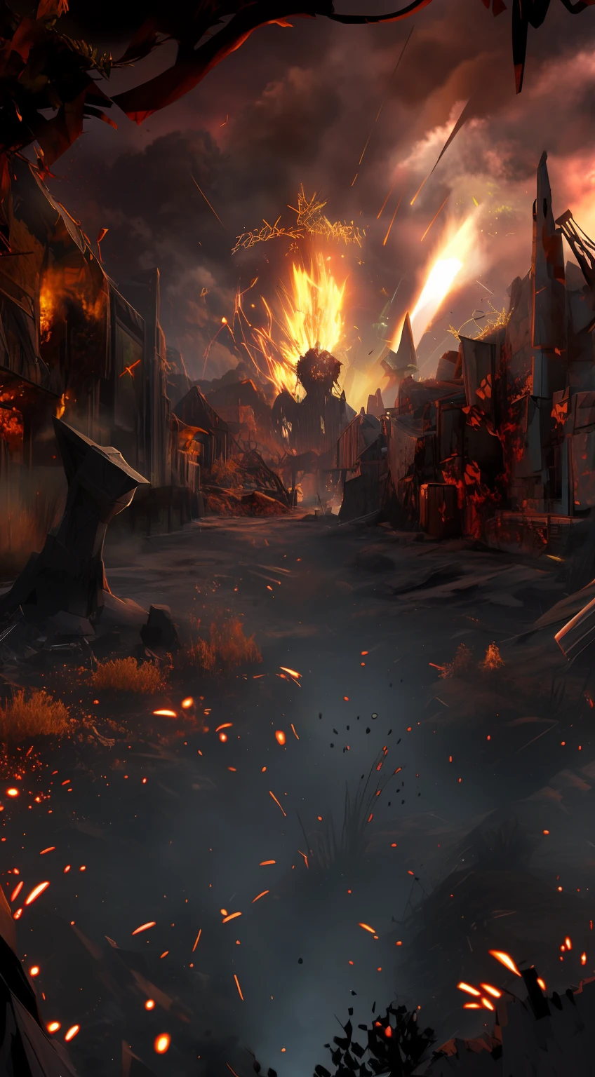 The scorched earth was in tatters，Reflecting the sparks