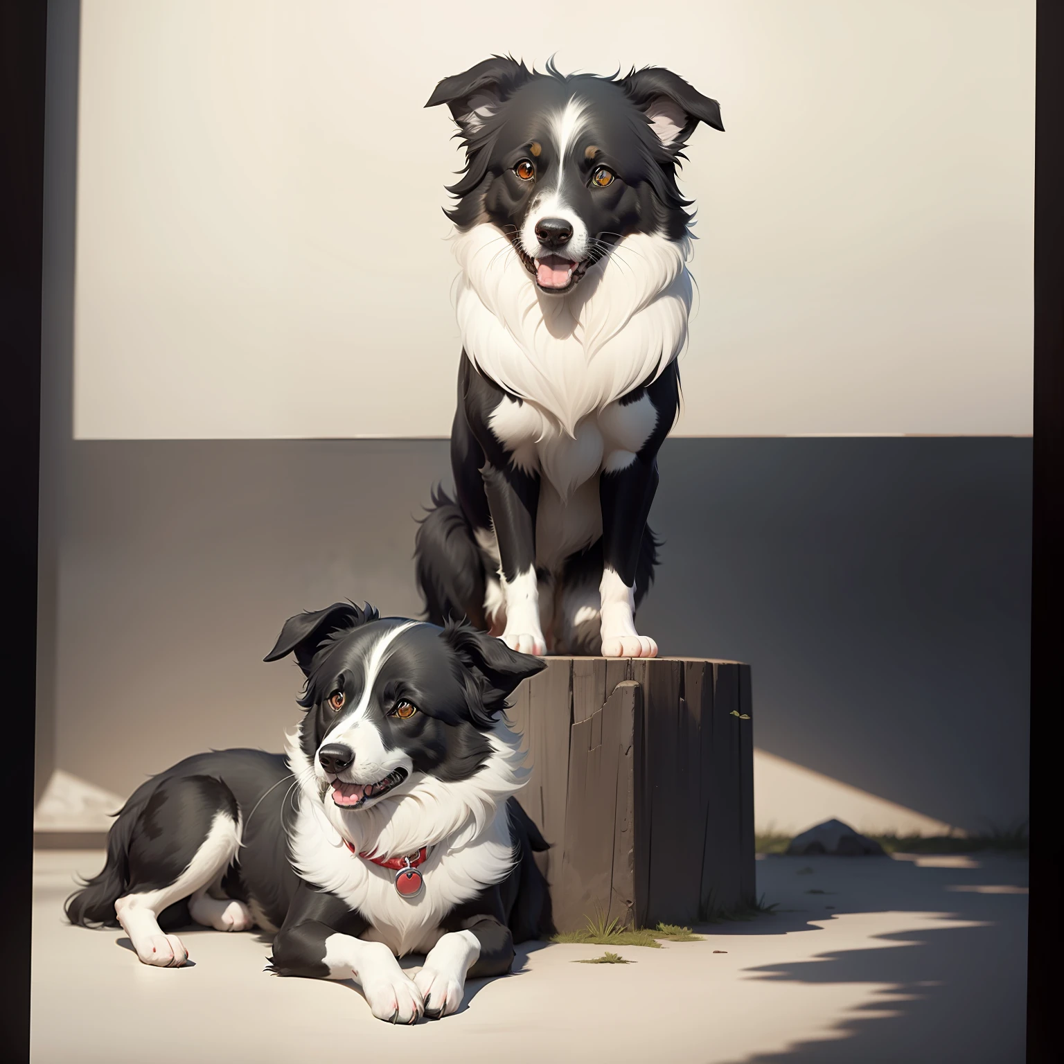 Border collie dog with black and white spots of medium size and adulthood, estilo del estudio ghibli