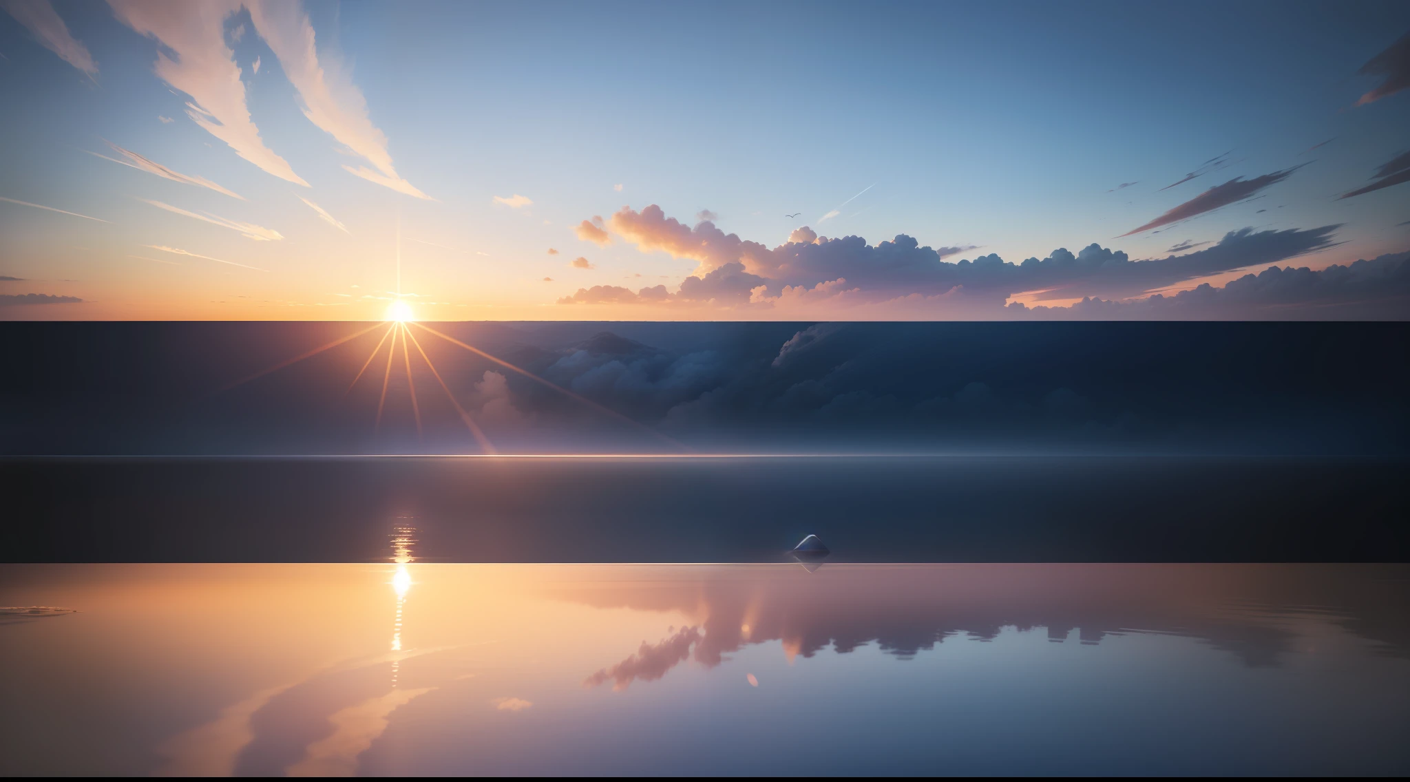 Dawn in the azure sky、Fantastic and、Ethereal、Floating on the horizon、Fantastic、Ethereal、Morning sun on the horizon、Photorealism Based Details Widget 1.3, Ultra-detailed depiction、Cinematic shots with HDR effect、Vignette and center screen、Generate in automatic mode