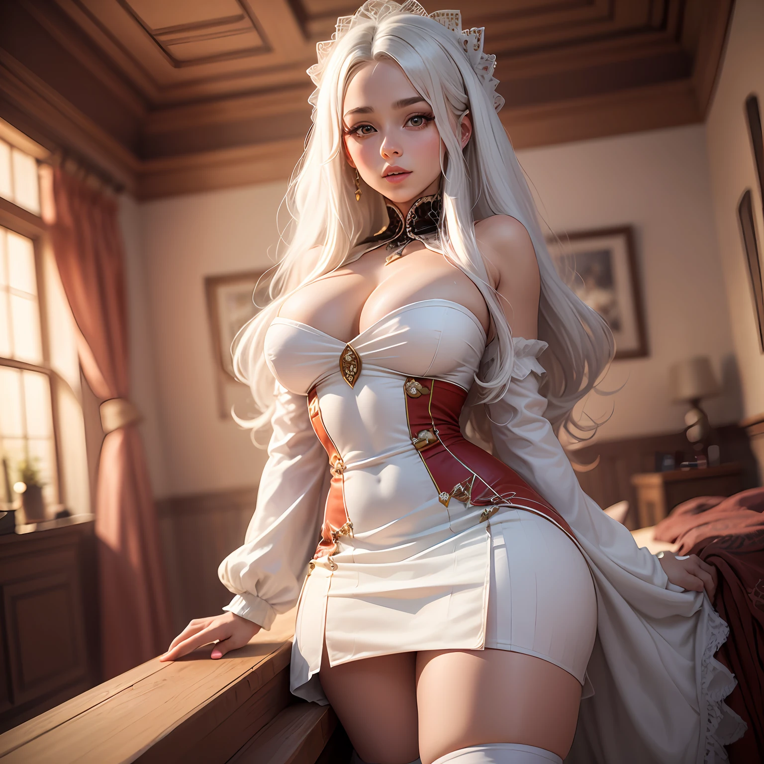 a beauty girl　　Colossal tits　White hair　Luxurious dresses　dame　Leader's sister　eleonora　　１８century　knee high socks　Pupils　skirt by the