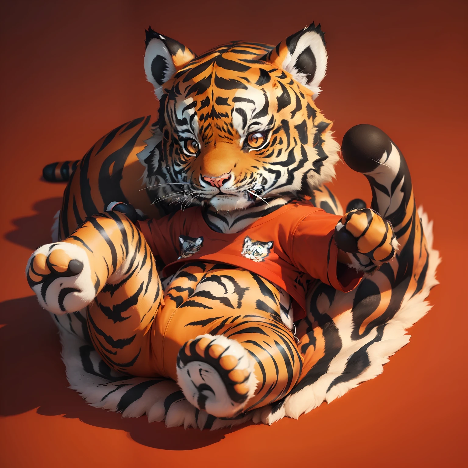(Cartoon little tiger:1.5),(wearing red clothes)