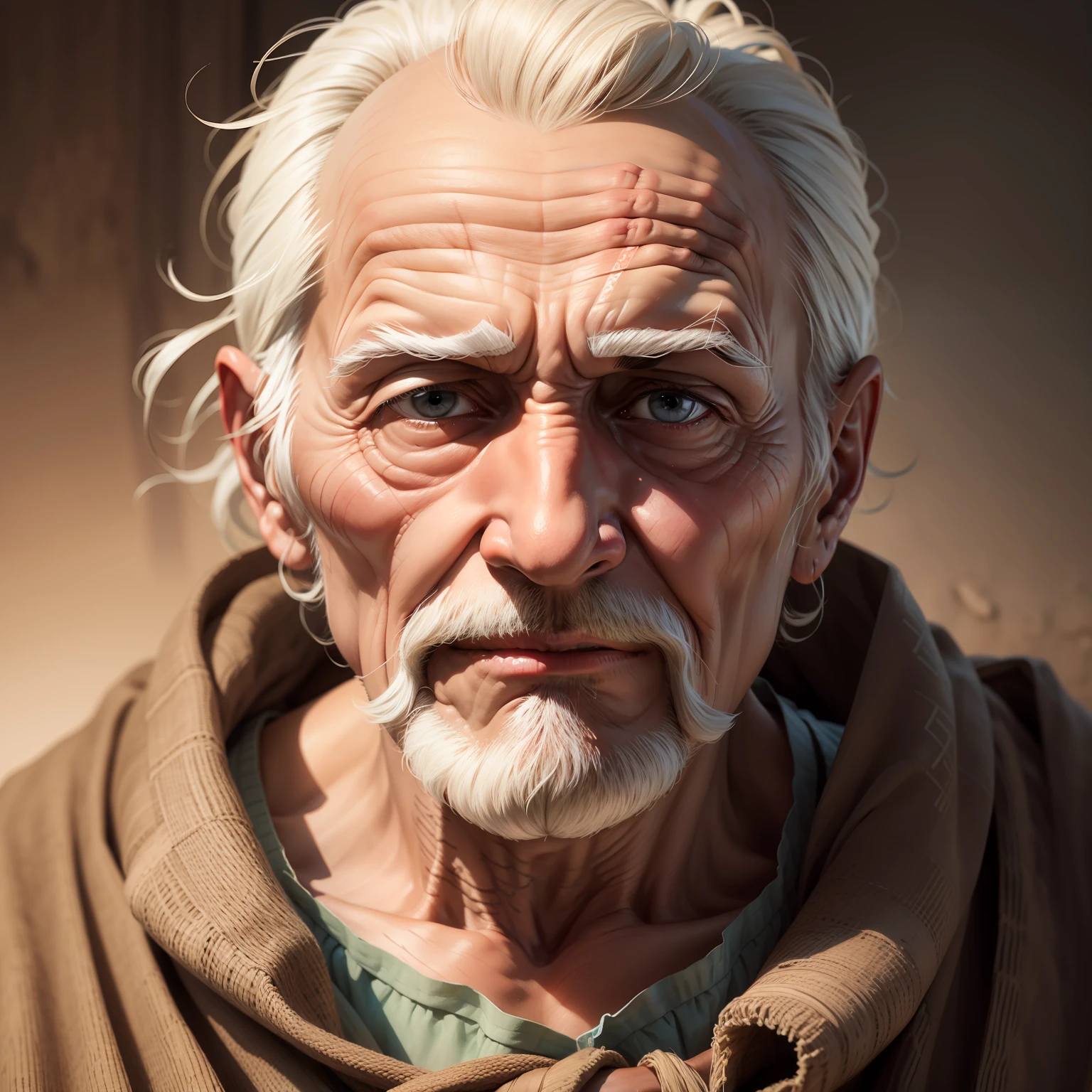 Face of an old man with traces of a Bundle of fabric.