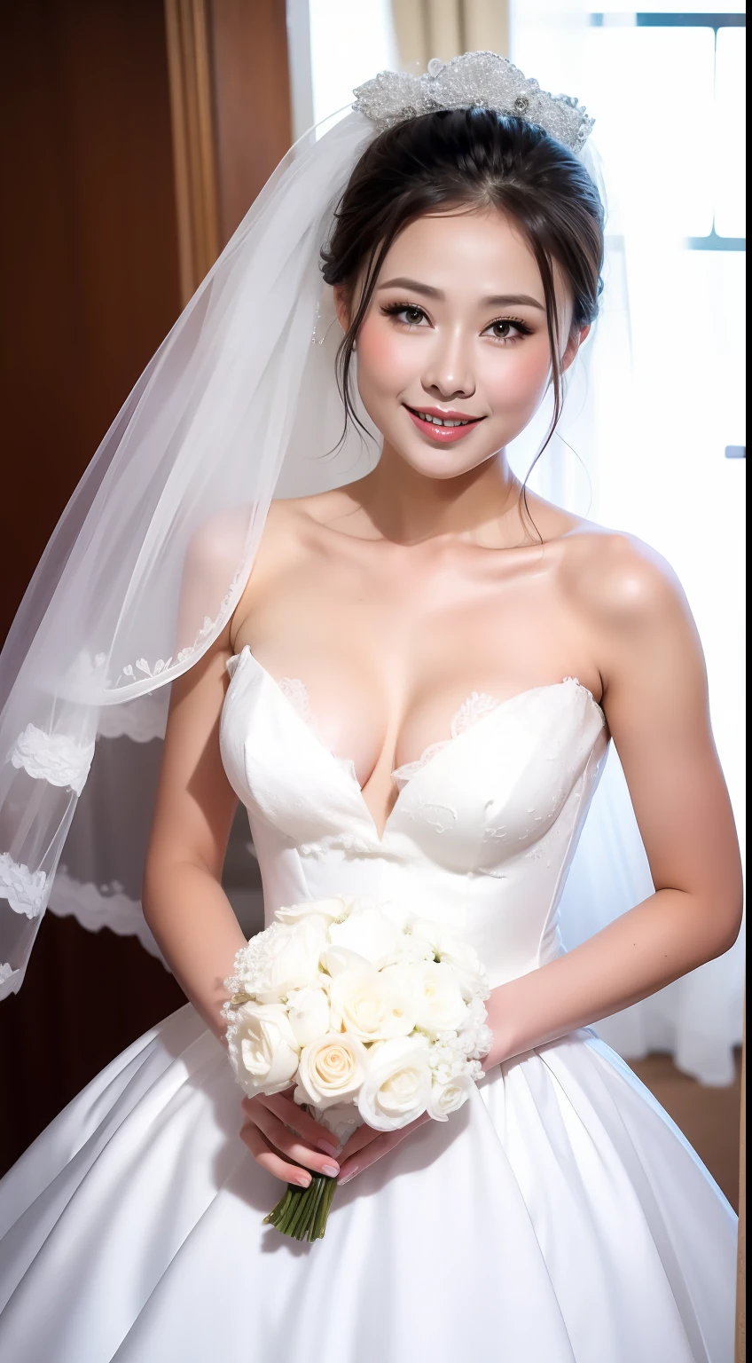 Fashion model 18 years old [[[[closeup cleavage]]]], [[[[boobgasm]]]], [[[[coll]]]], [[[[bshoulders]]]], perfect  eyes, Perfect iris，perfect lips，perfect teeth，Perfect skin，Long face，Soft front light，HDR，filmgirl,wedding gown，（pastel colour：1.2）
