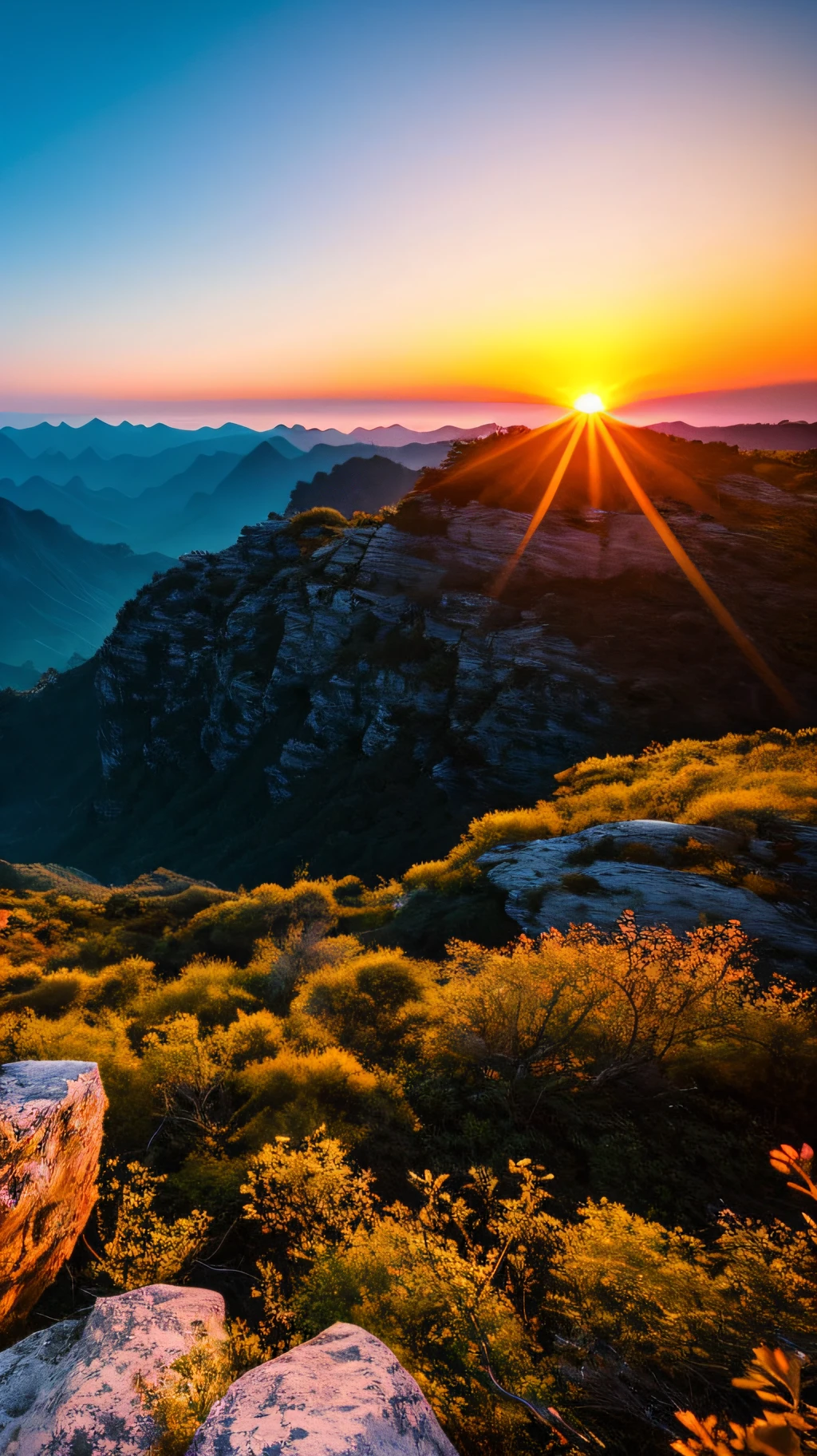 Sunset, evening glow, distant view, realistic, rich colors, gorgeous and colorful, wide-angle lens, shooting in the evening, positive film, naturalistic style, high-definition filming.