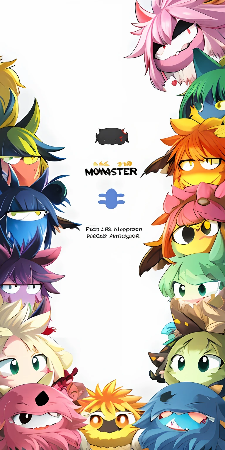 There are many big-eyed monsters of different colors, ((Monster)), (Monster), monster design, Monster, Monsters, Monster art, monster theme, monster character design, cute monster character design, cute monster, monstrocity animal, cute monster, monsters in the background, It's a monster, monster hunter monster, monster concept art, Golden Monster